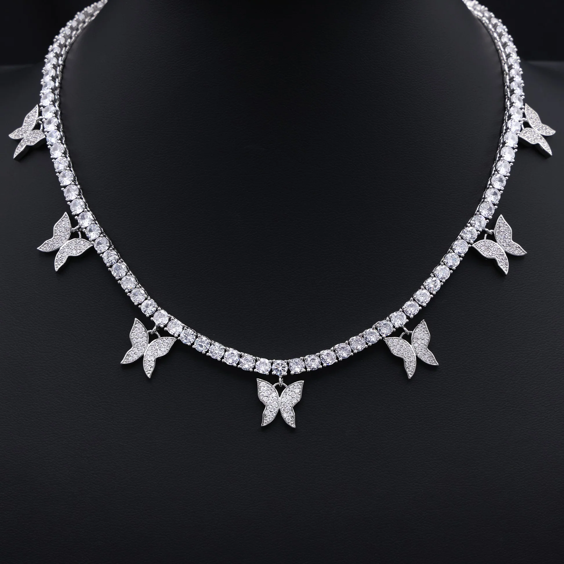 Butterfly Tennis Necklace - White Gold - Image 3