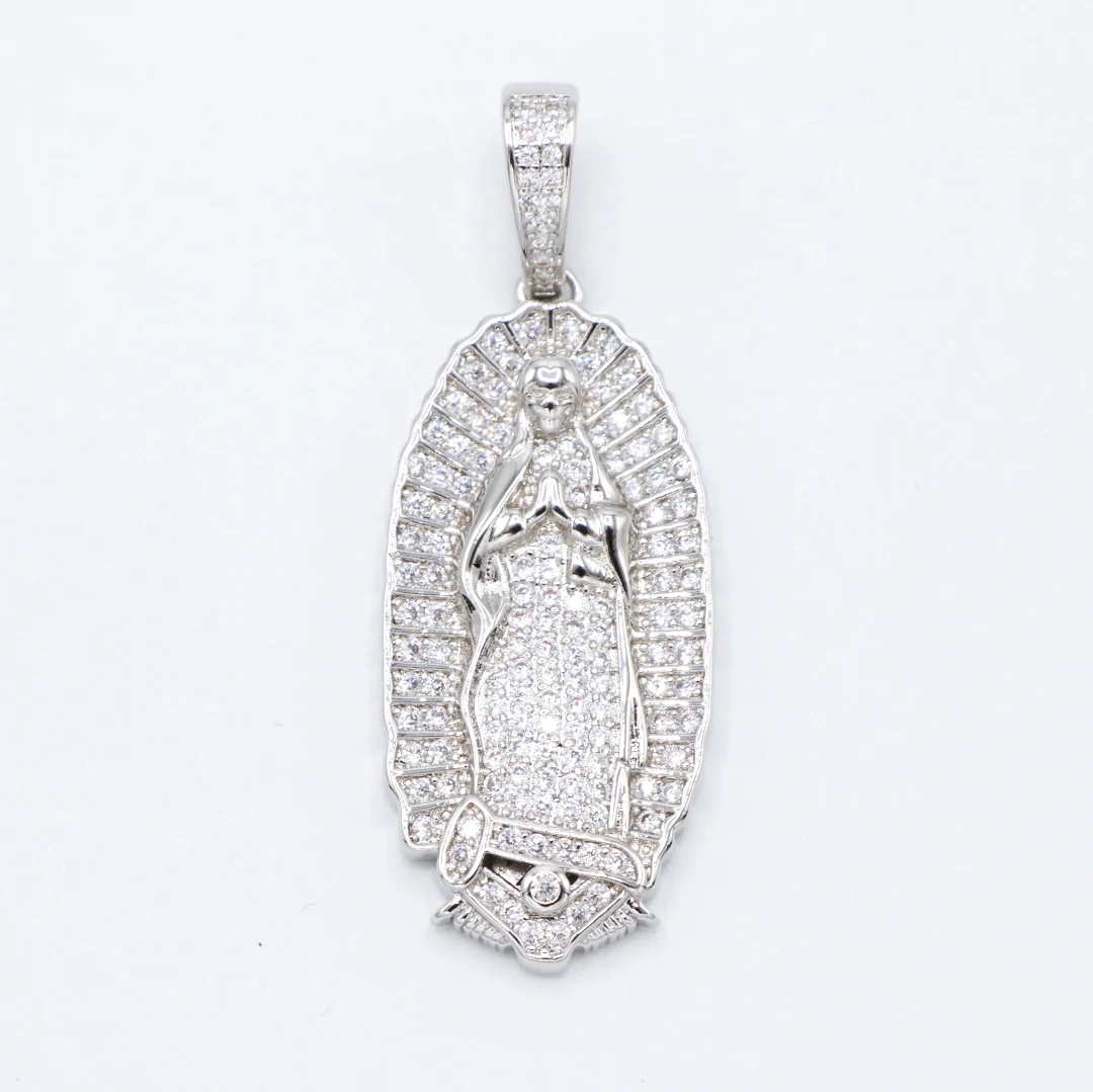 Iced out Virgin Mary Pendant - White Gold