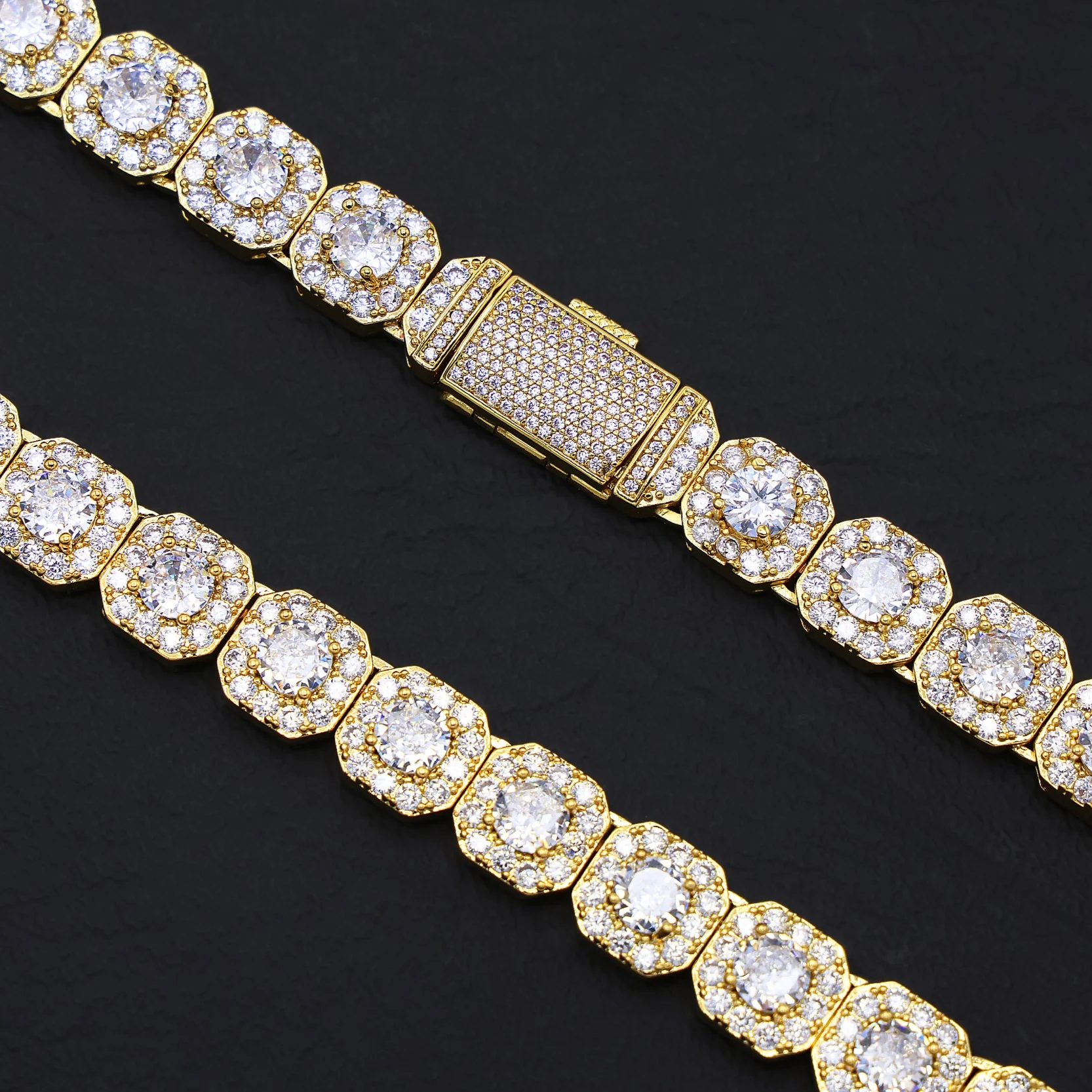 10mm Clustered Tennis Necklace - Gold - Image 3