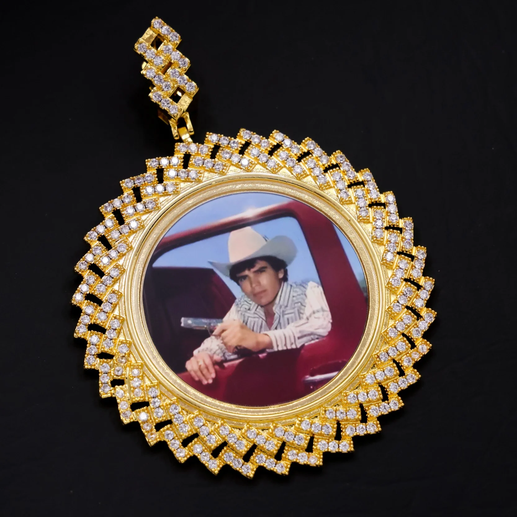 Custom Iced Prong Cuban Bezel Photo Pendant - Gold - Image 2
