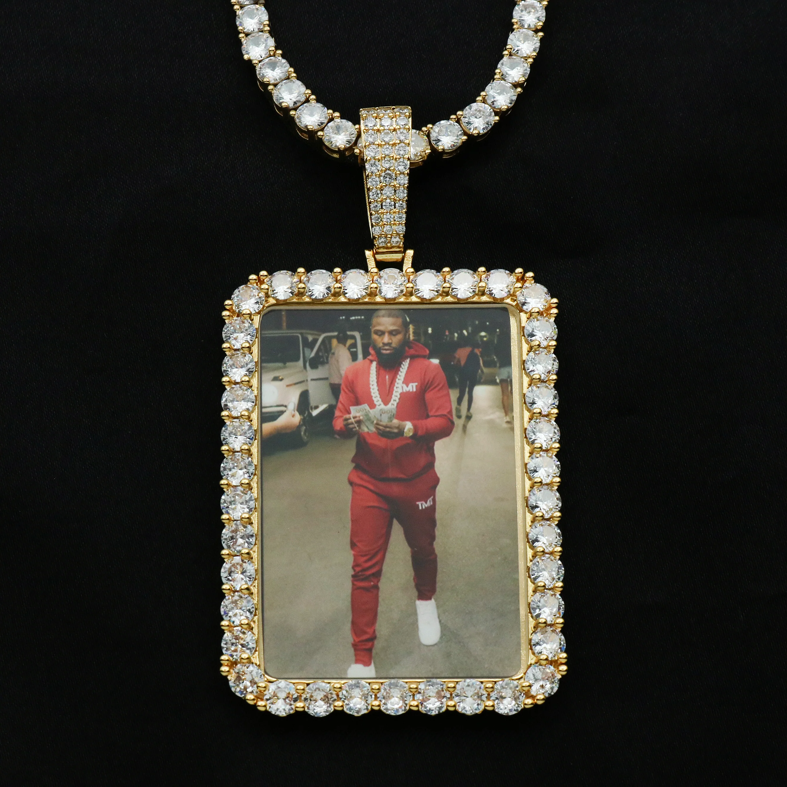 Custom Rectangle Photo Pendant - Gold - Image 3