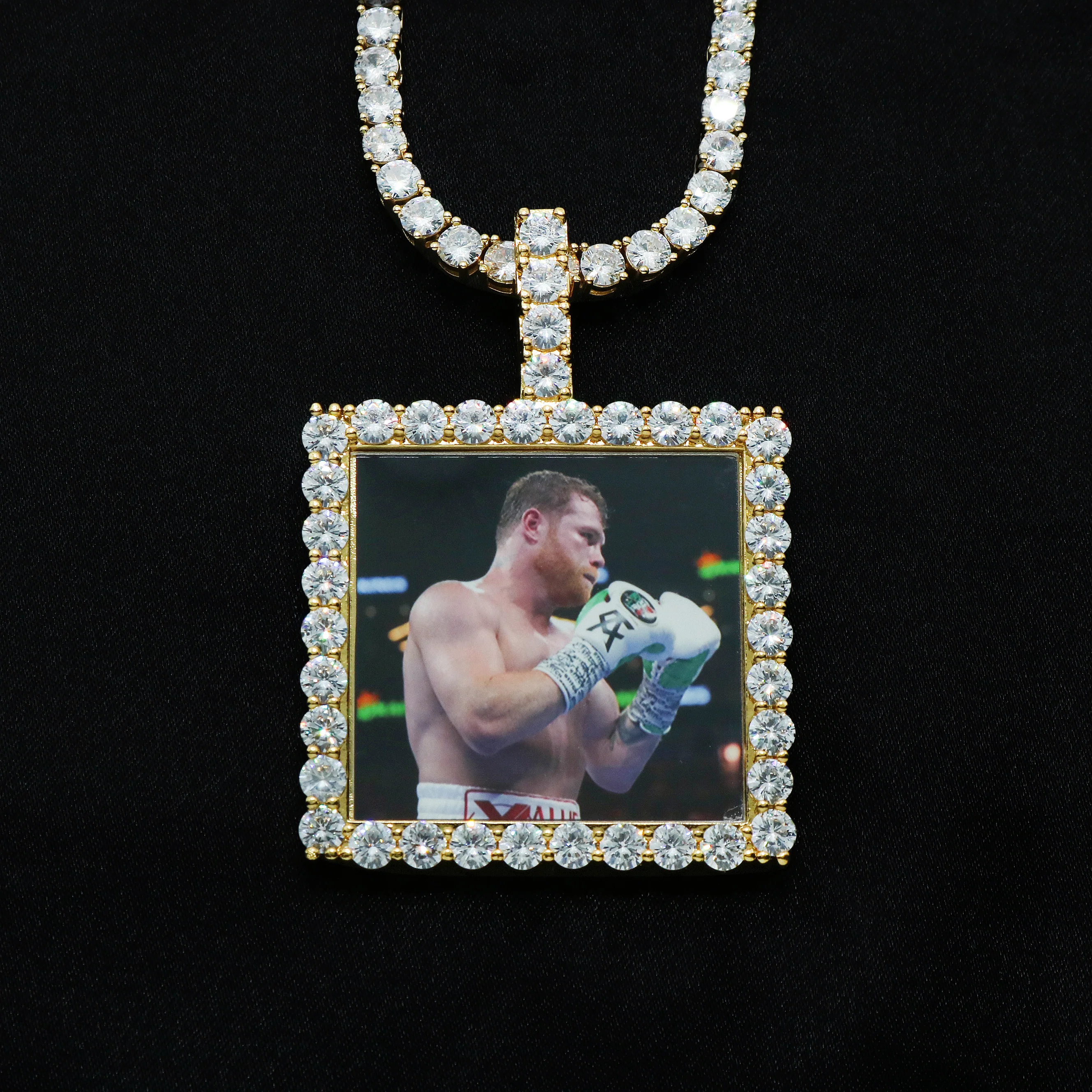Custom Square Photo Pendant - Gold - Image 3