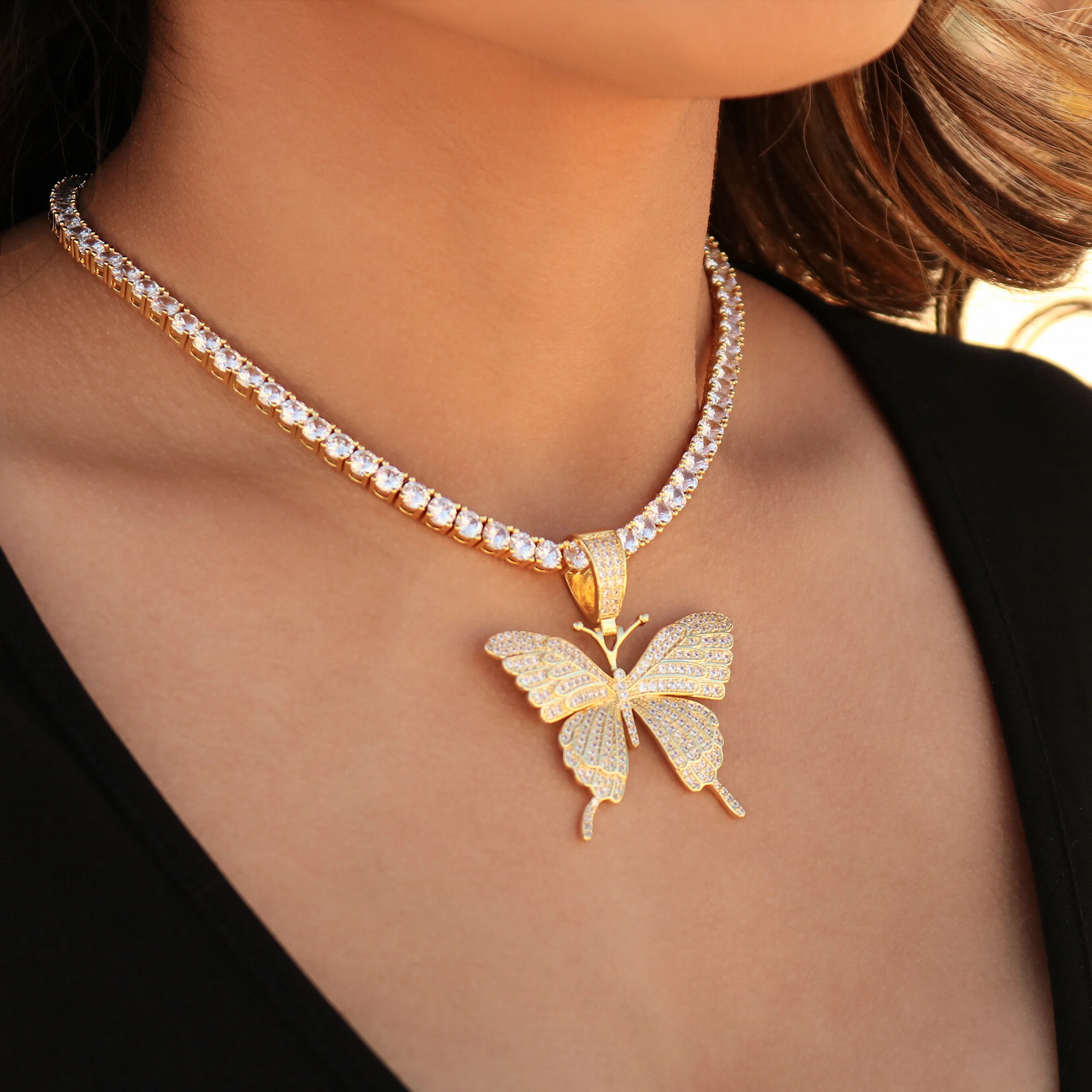Diamond Butterfly Pendant - Gold - Image 3