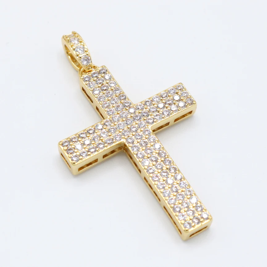 Pave Set Diamond Cross Pendant - Gold - Image 2
