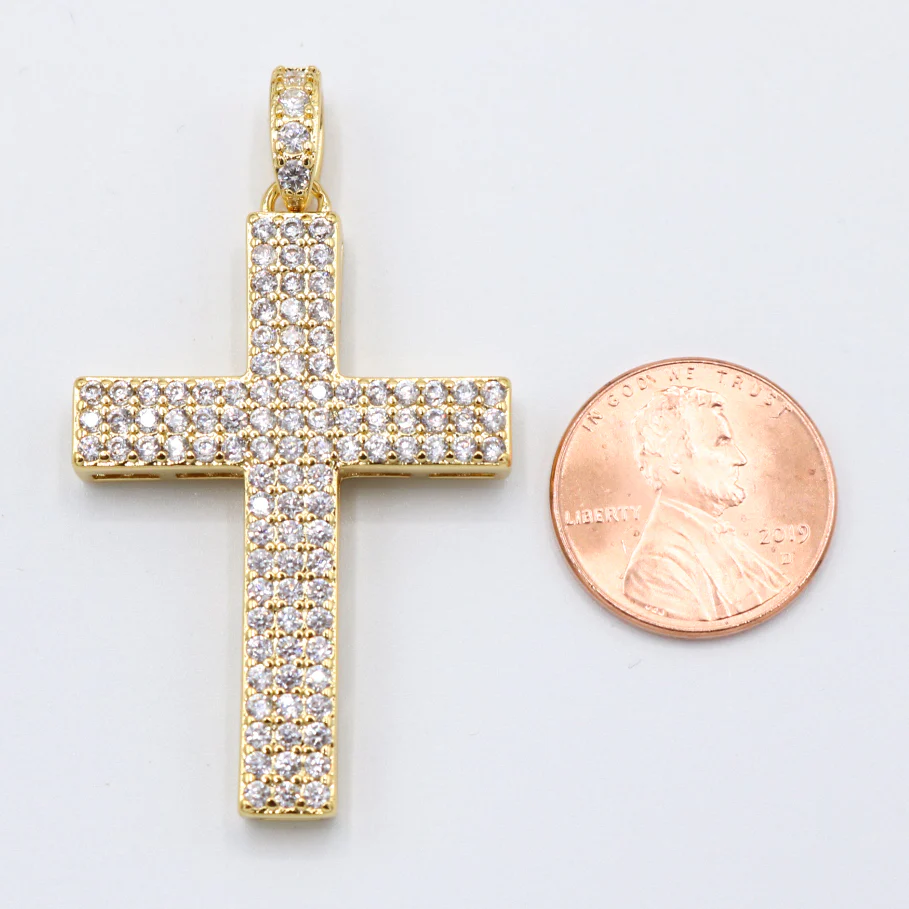 Pave Set Diamond Cross Pendant - Gold - Image 3