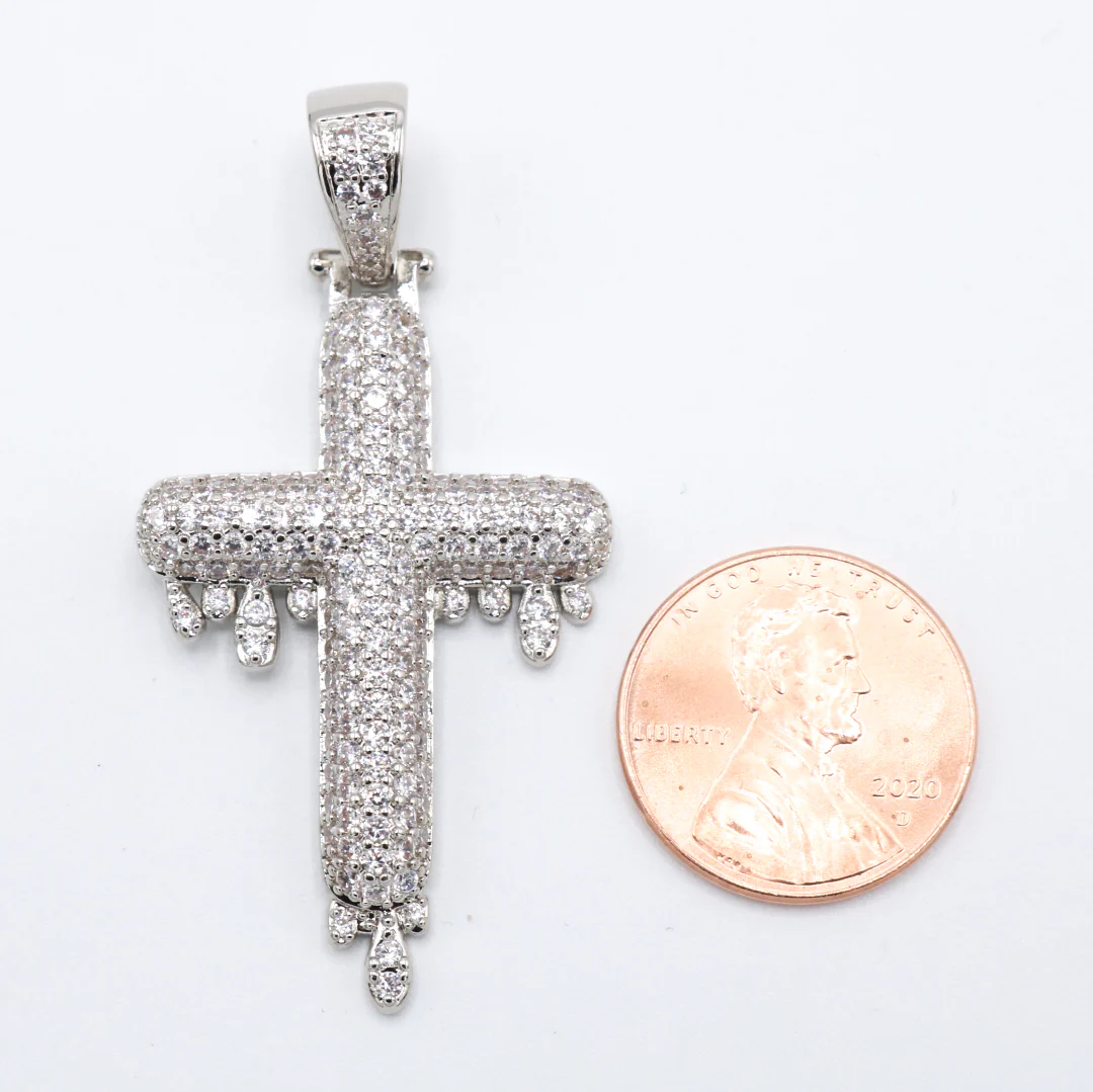 Drip Cross Pendant - White Gold - Image 3