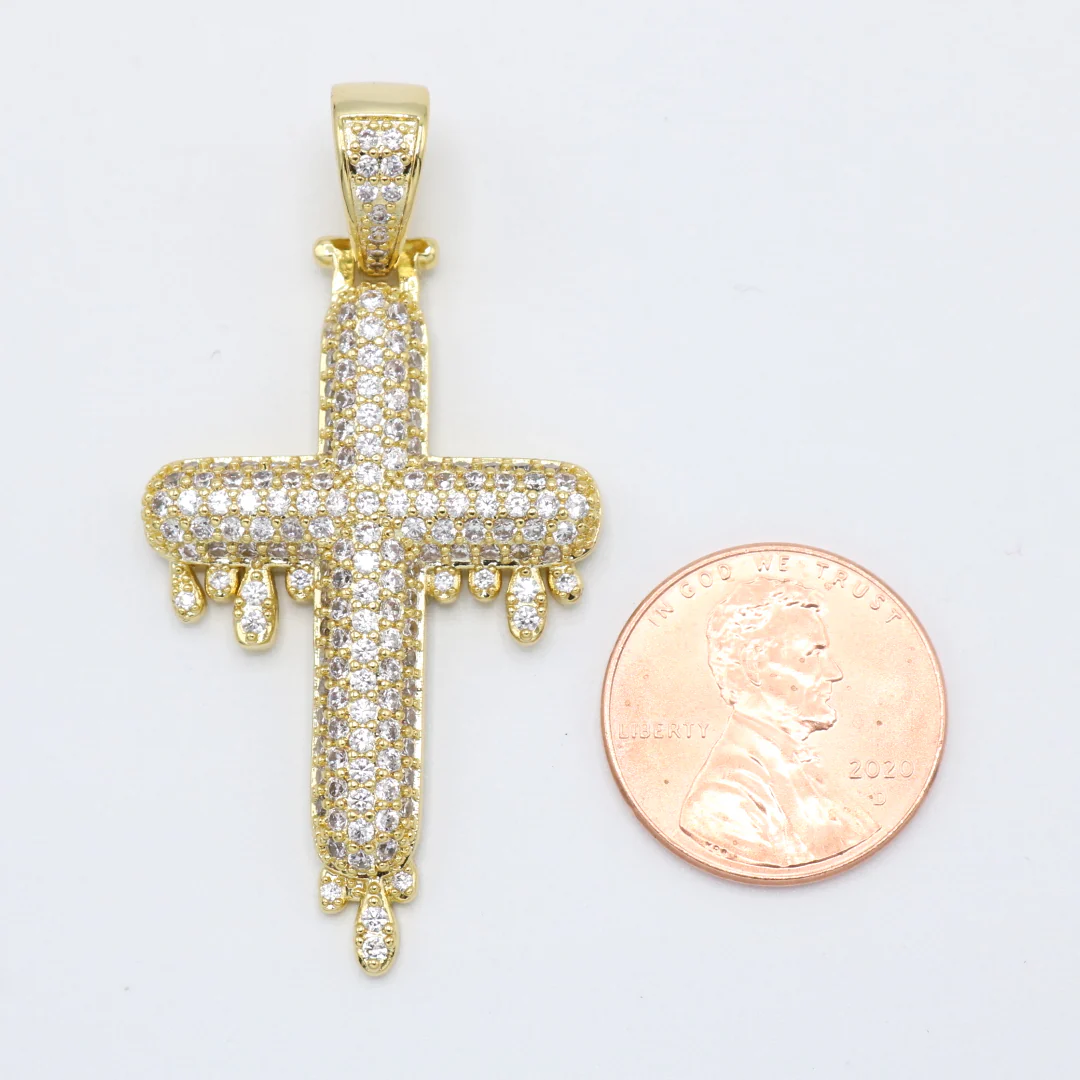 Drip Cross Pendant - Gold - Image 3