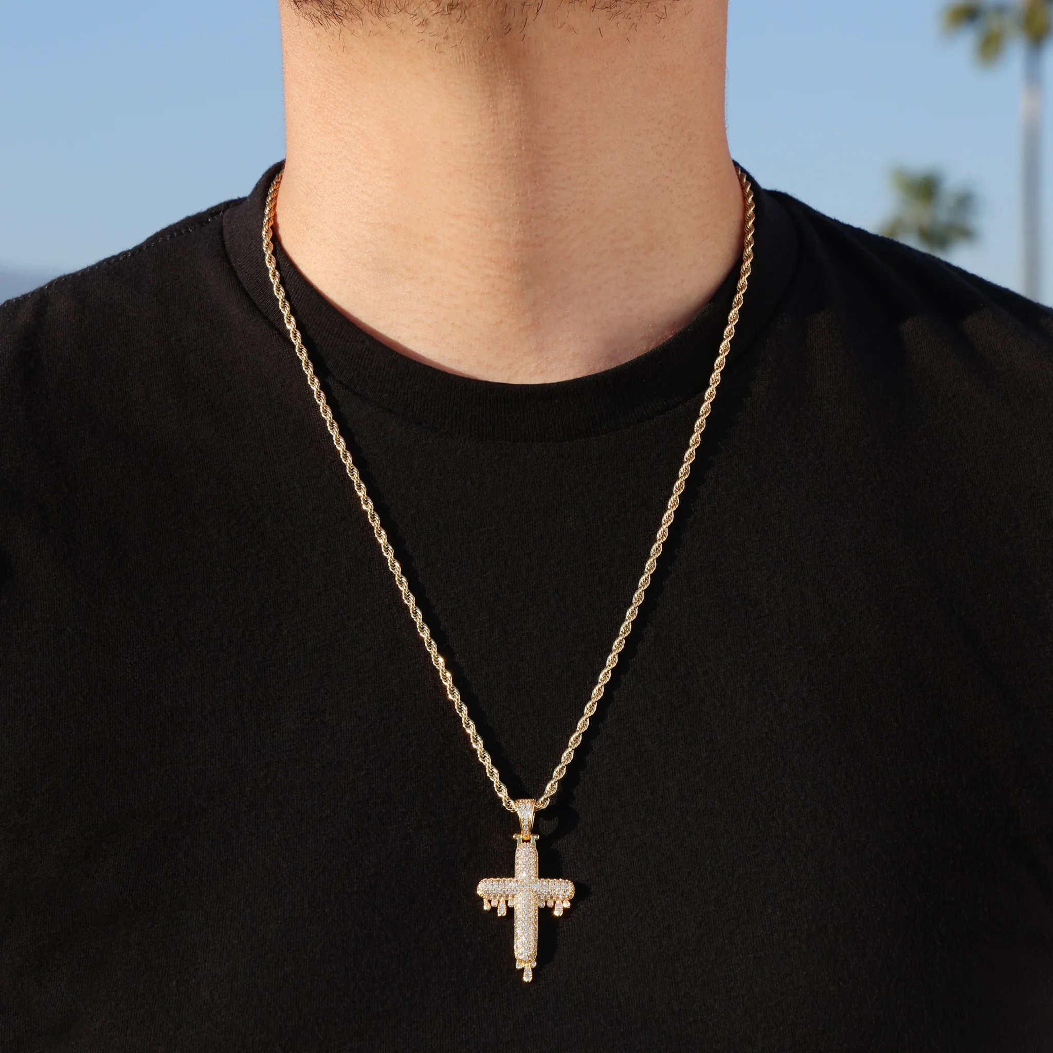 Drip Cross Pendant - Gold - Image 4