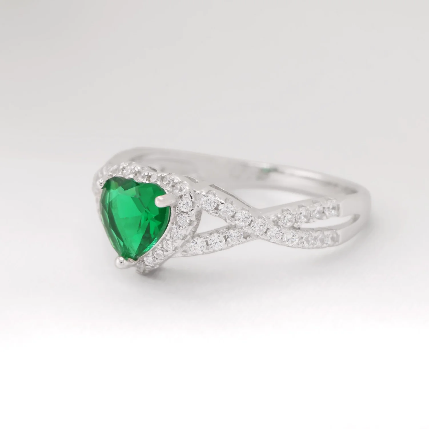 Emerald Heart Infinity CZ Diamond Ring - 925 Silver - Image 2