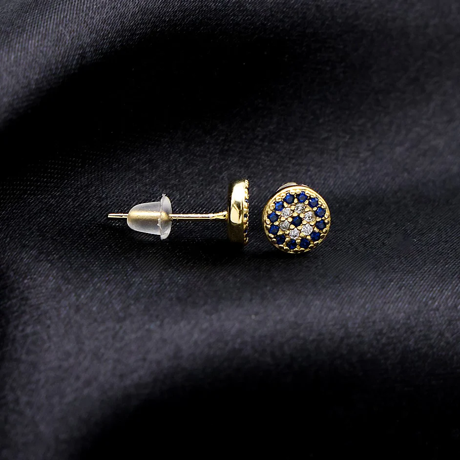 Evil Eye Stud Earrings - Gold over 925 Silver - Image 2