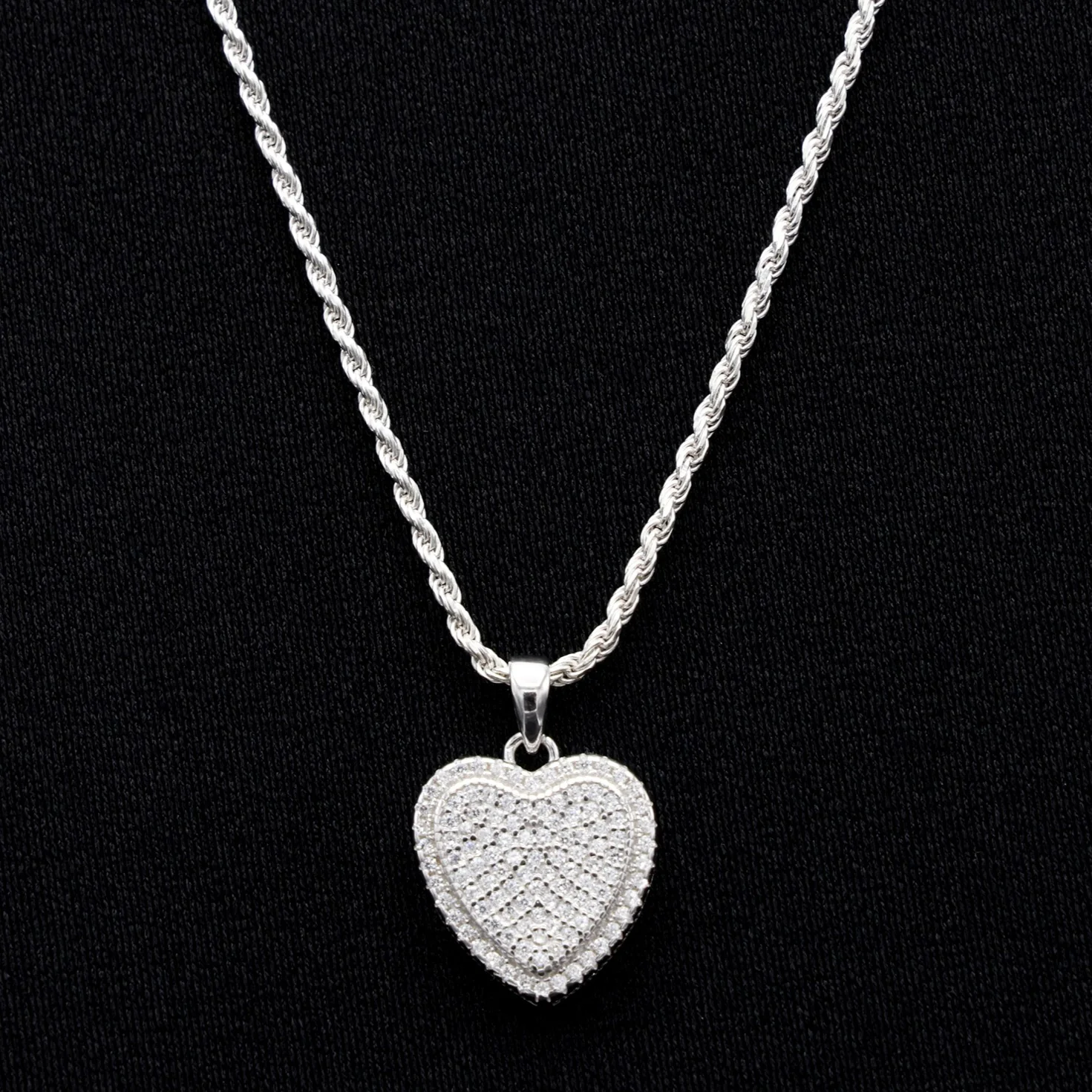 Small Fully Iced Heart Pendant - 925 Silver - Image 2