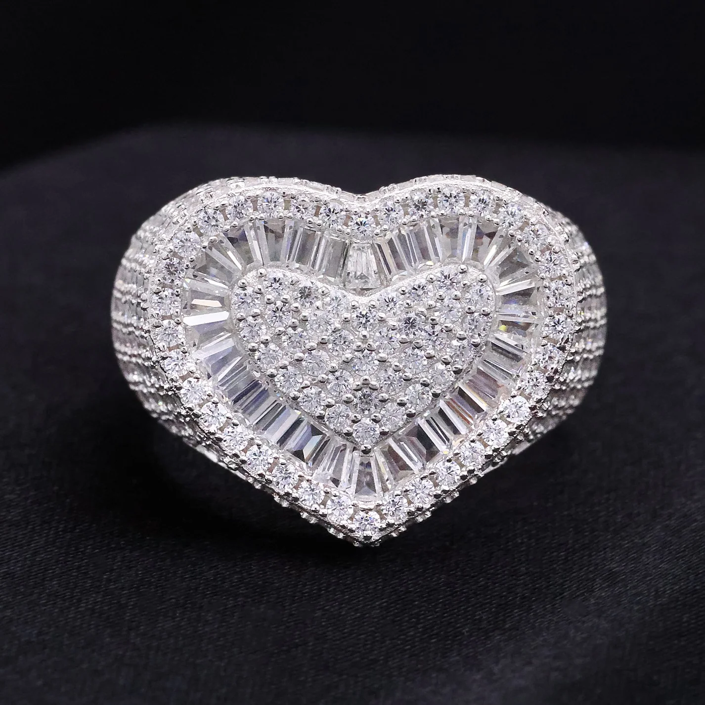 Fully Iced Heart Ring - 925 Silver