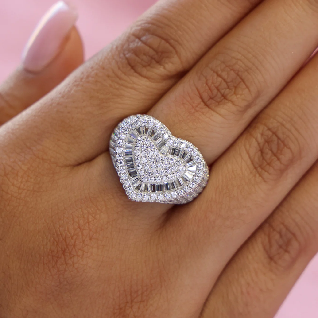 Fully Iced Heart Ring - 925 Silver - Image 2