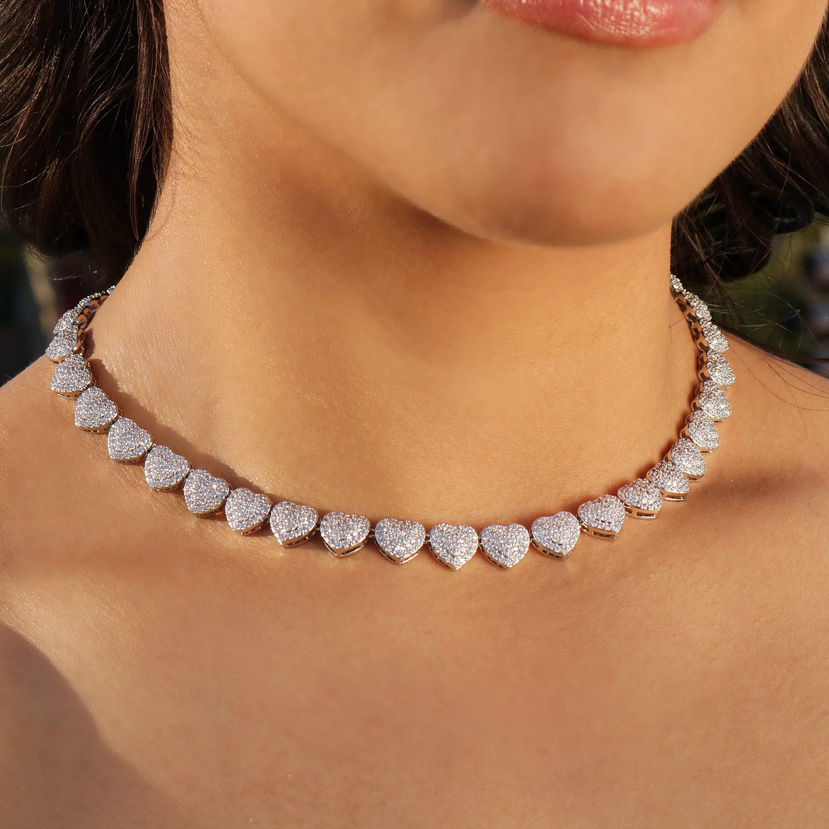 Fully Iced Out Heart Necklace - White Gold - Image 3