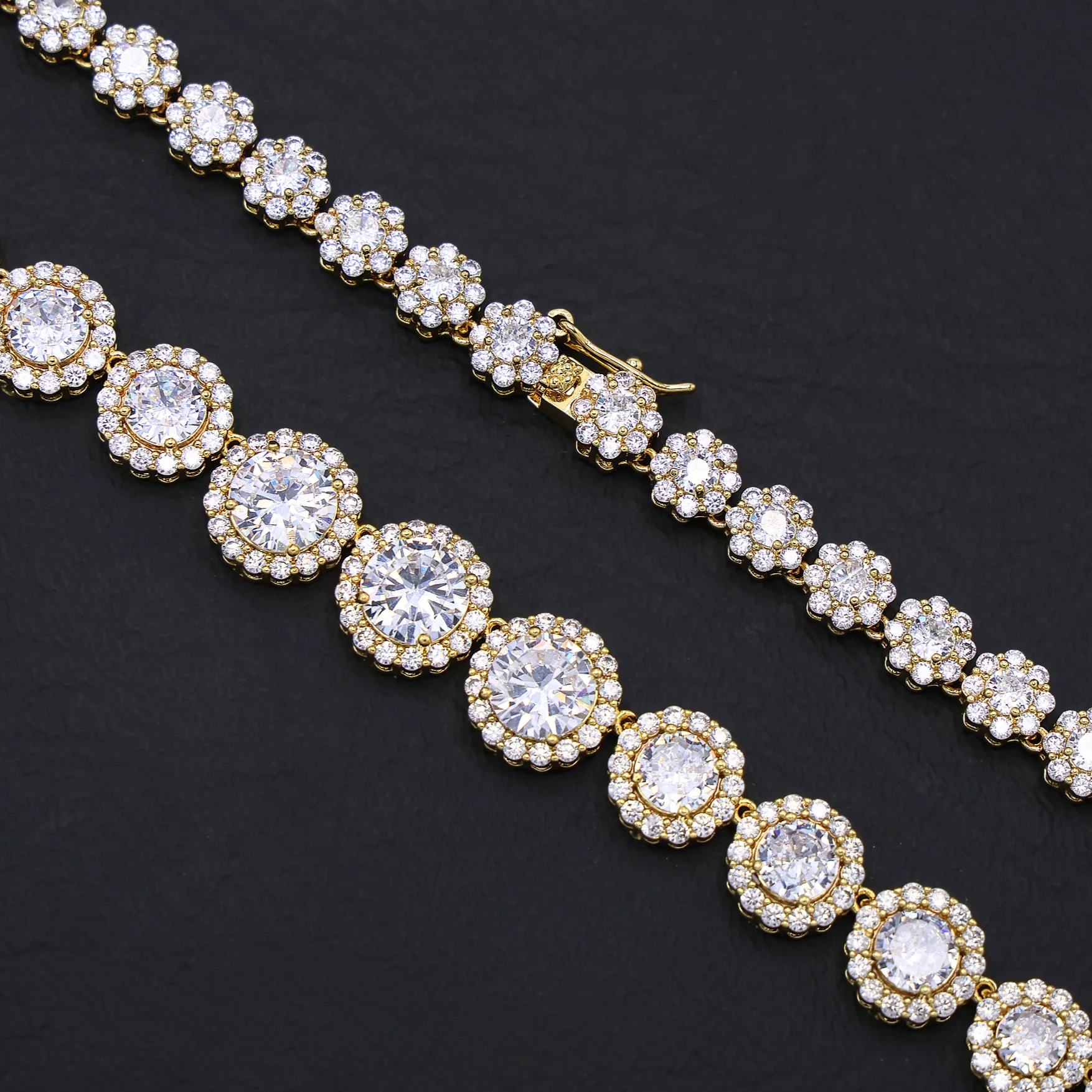 Graduated Round Clustered Tennis Necklace - Gold - Image 5