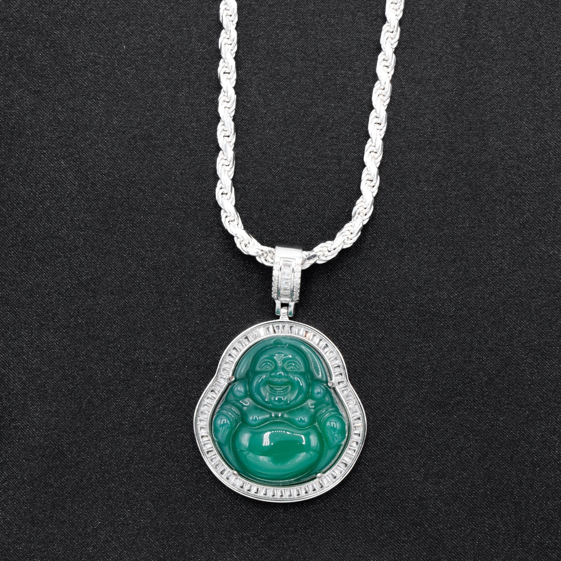 Green Buddha Baguette Pendant - 925 Silver - Image 2