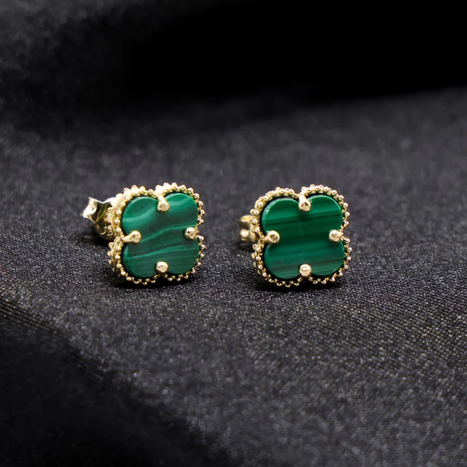 Green Clover Earrings - 14k Gold