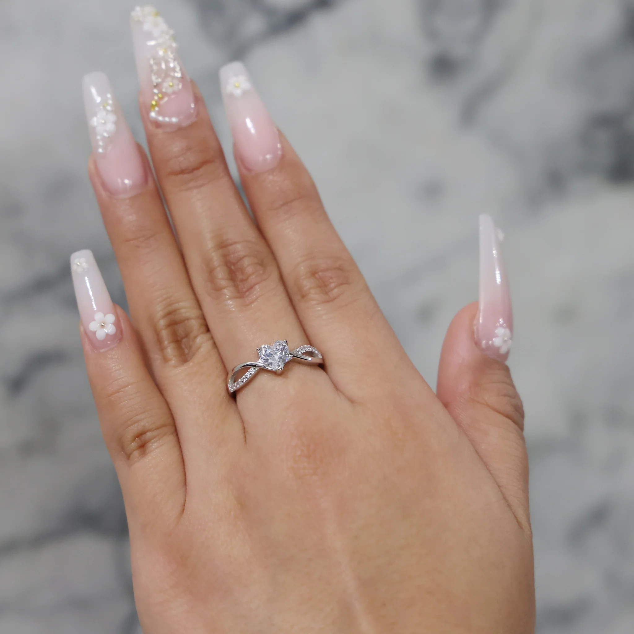 Half Iced Heart Cut Infinity Ring - 925 Silver - Image 3