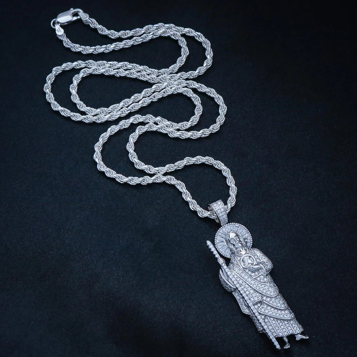 Iced Baguette San Judas Pendant - 925 Silver - Image 4