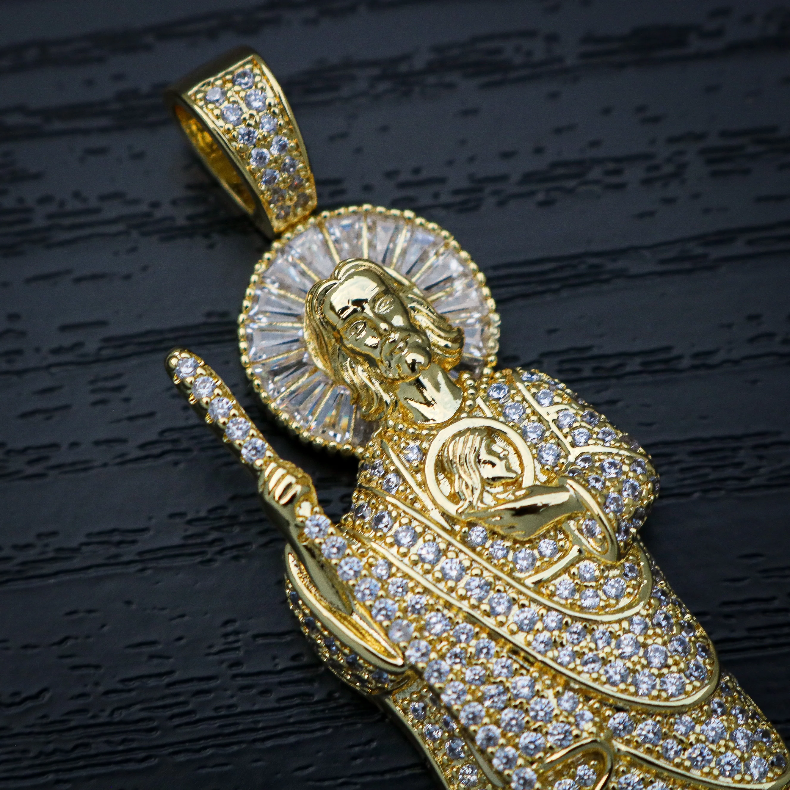Iced Baguette San Judas Pendant - Gold - Image 3