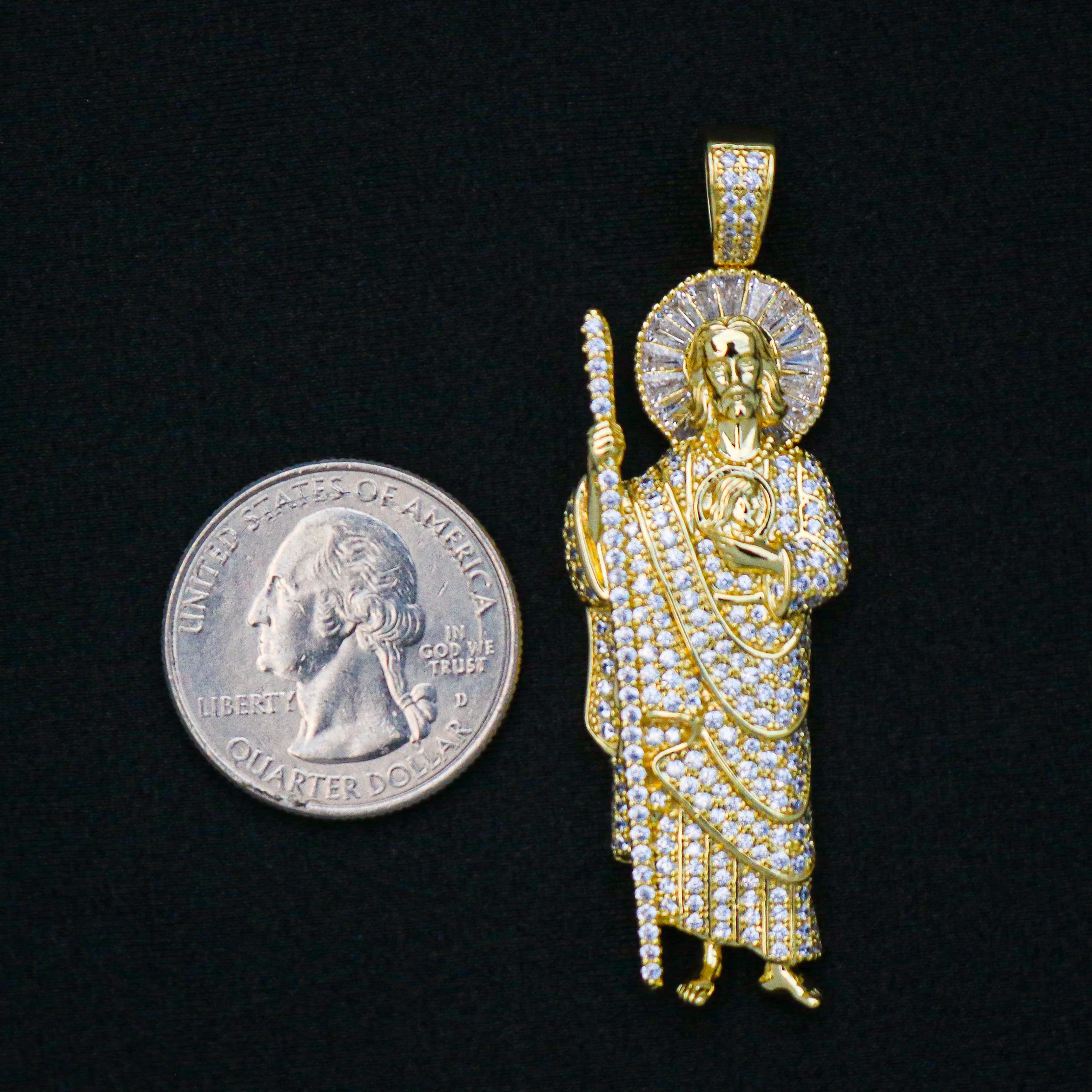 Iced Baguette San Judas Pendant - Gold - Image 4