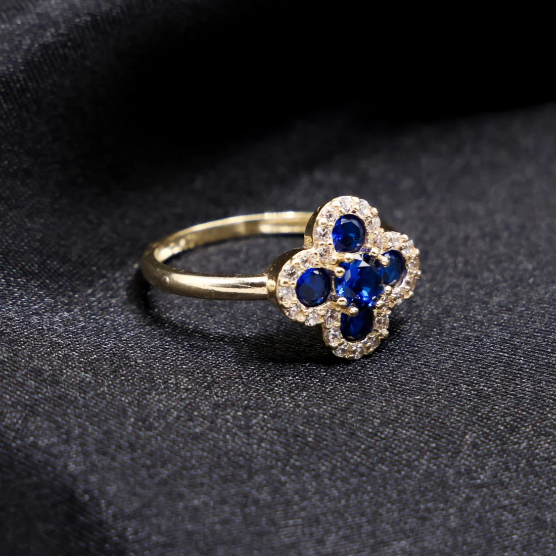 Iced Blue Clover Ring - 14k Gold - Image 2