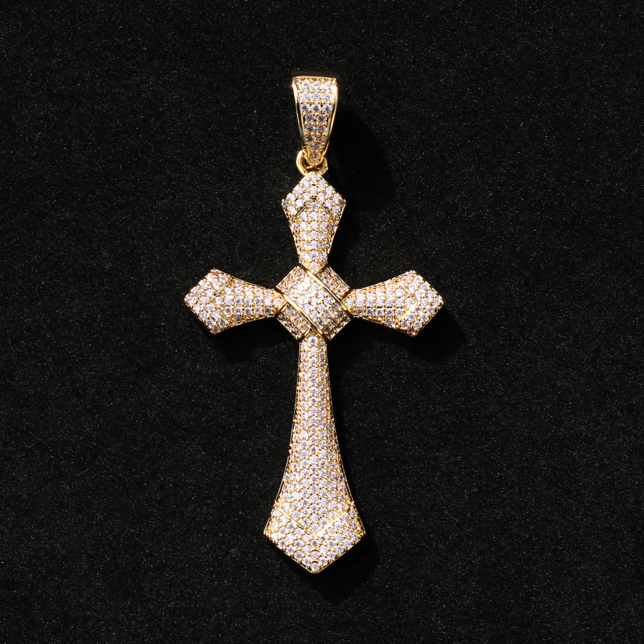 Iced Filigree Cross Pendant - Gold