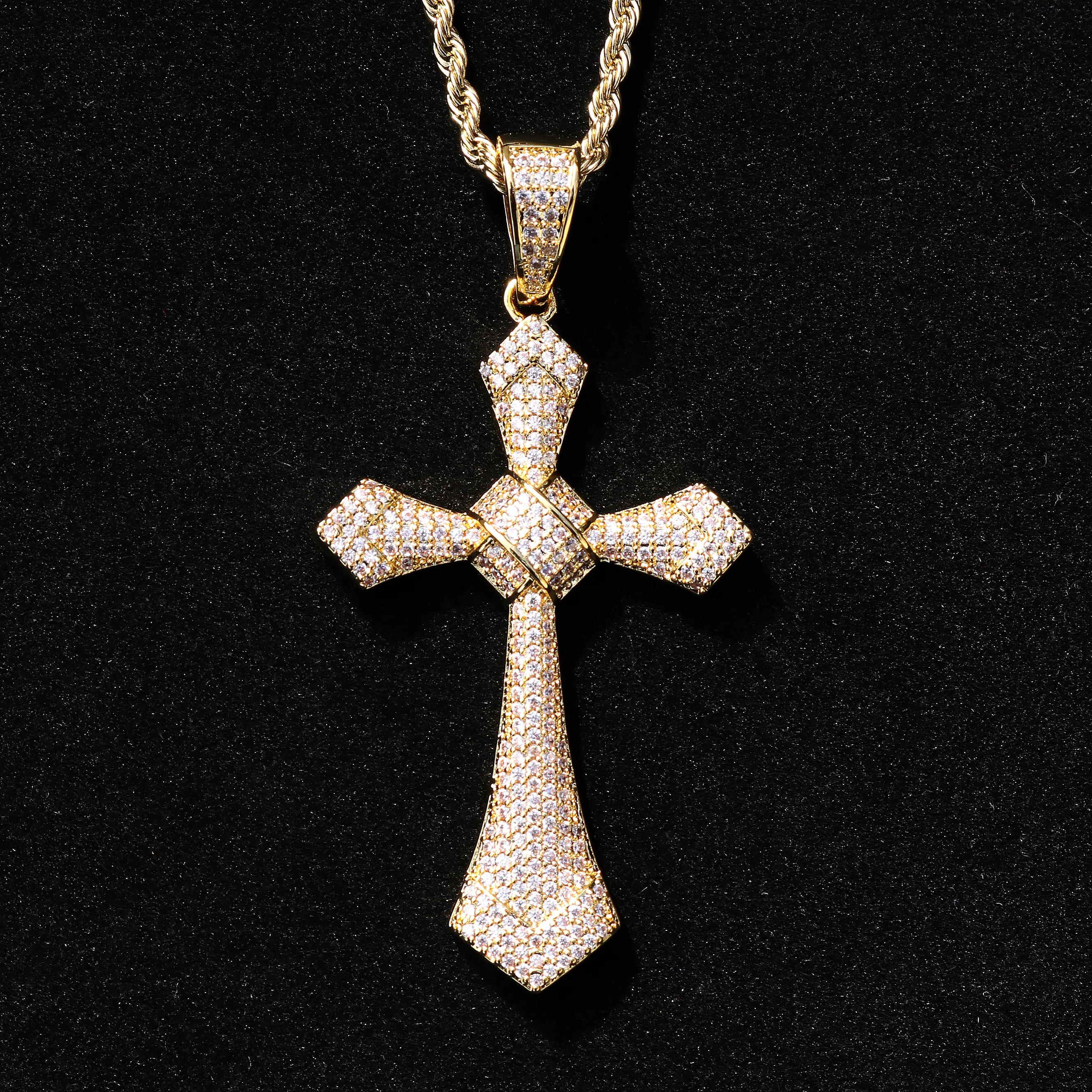 Iced Filigree Cross Pendant - Gold - Image 2