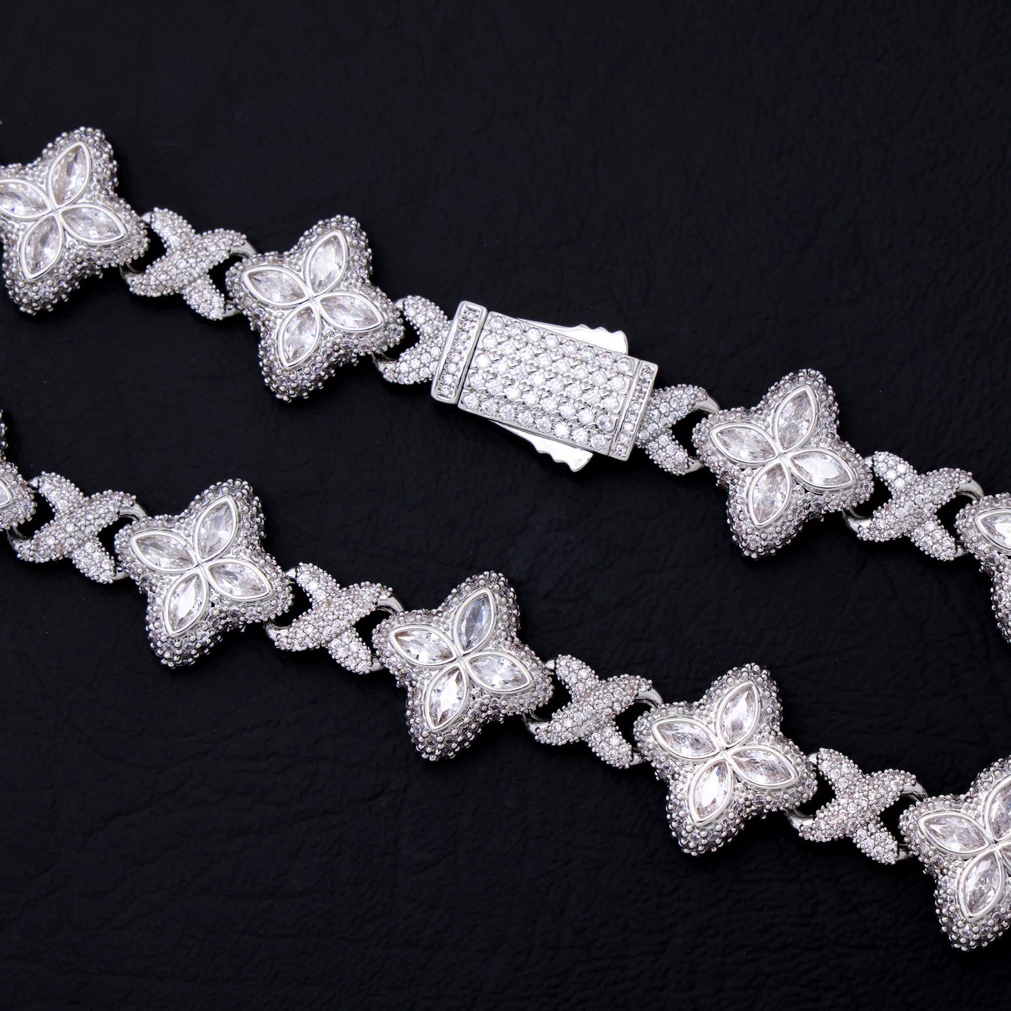 Iced Clover Link Chain - White Gold - Image 3