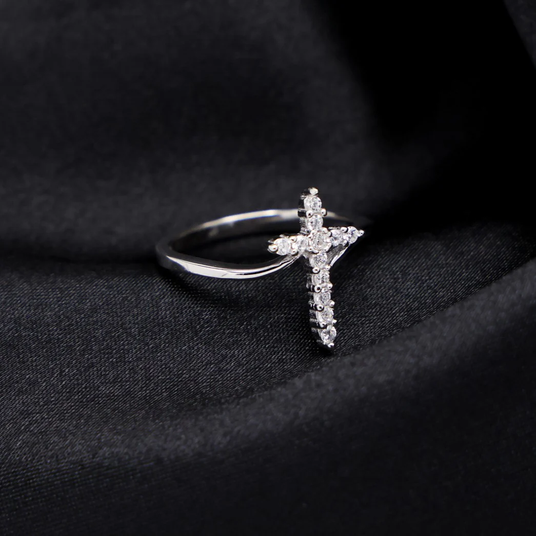 Iced Cross Ring - 925 Silver - Image 2