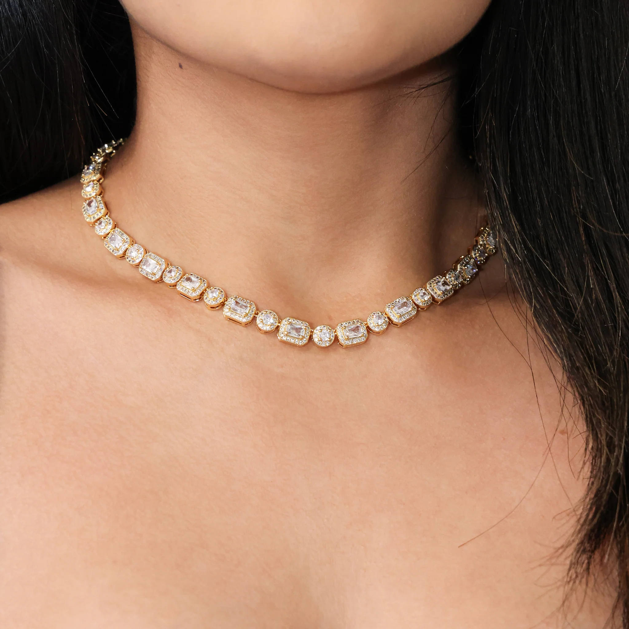 Iced Gemstone Necklace - Gold