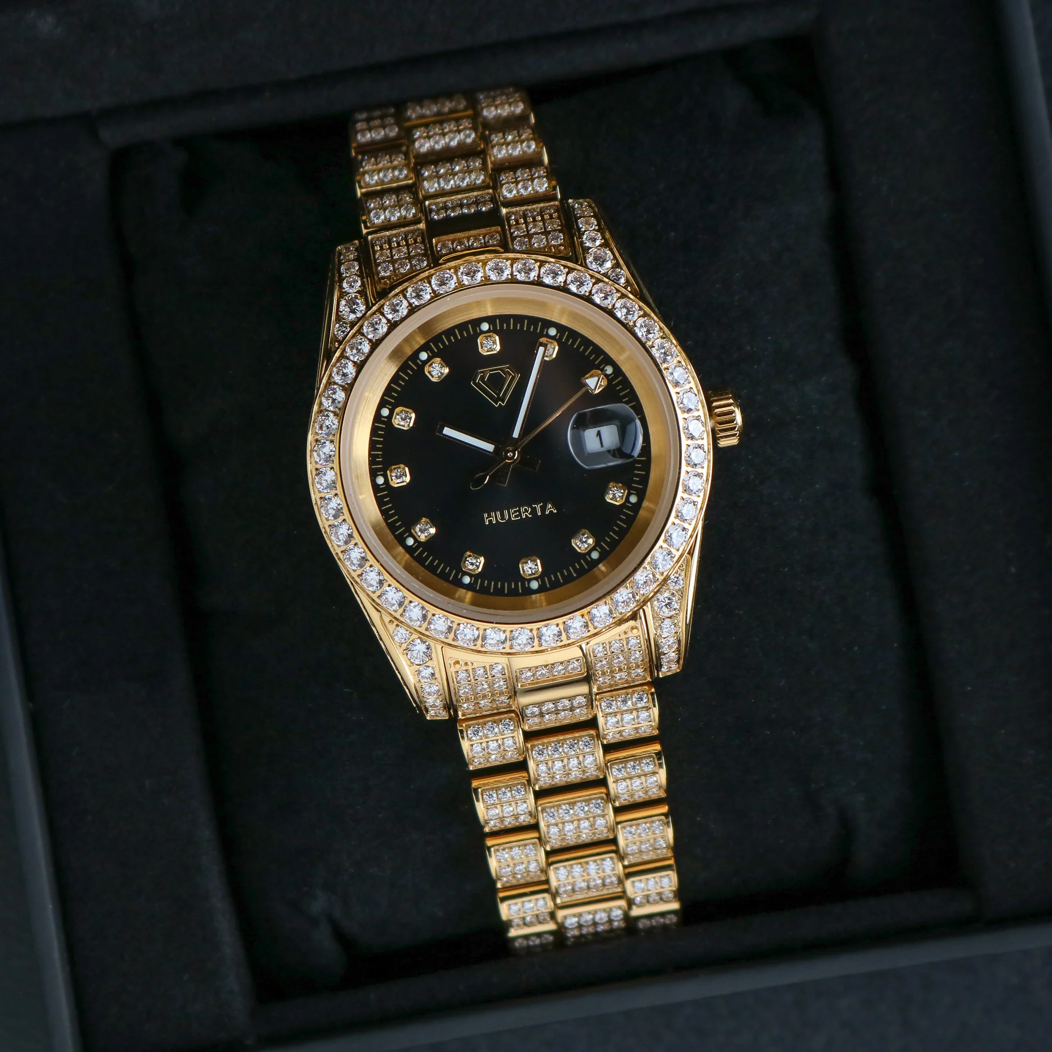 Iced Black Dial Huerta Watch - Gold - Image 3