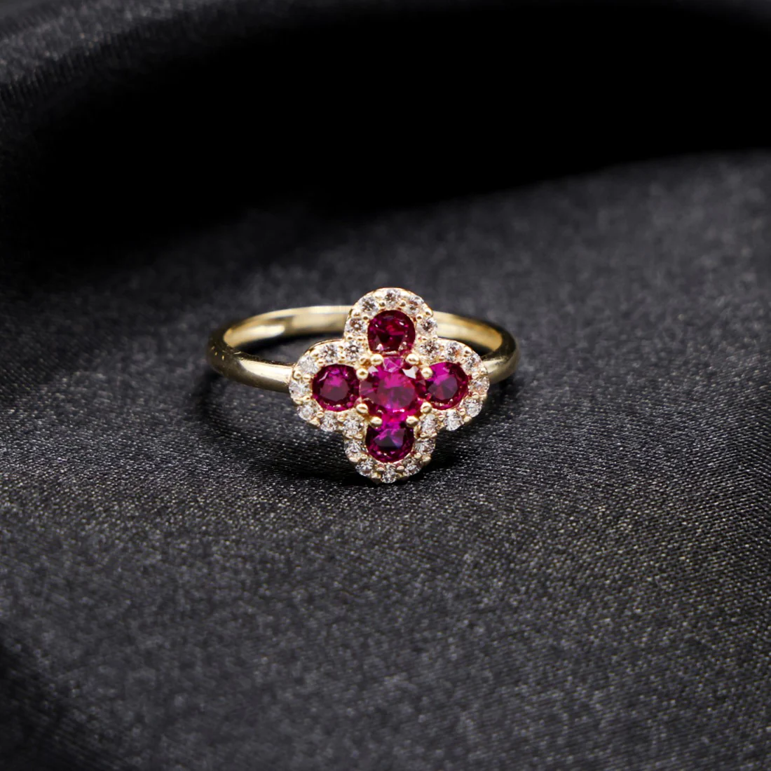 Iced Magenta Clover Ring - 14k Gold - Image 2