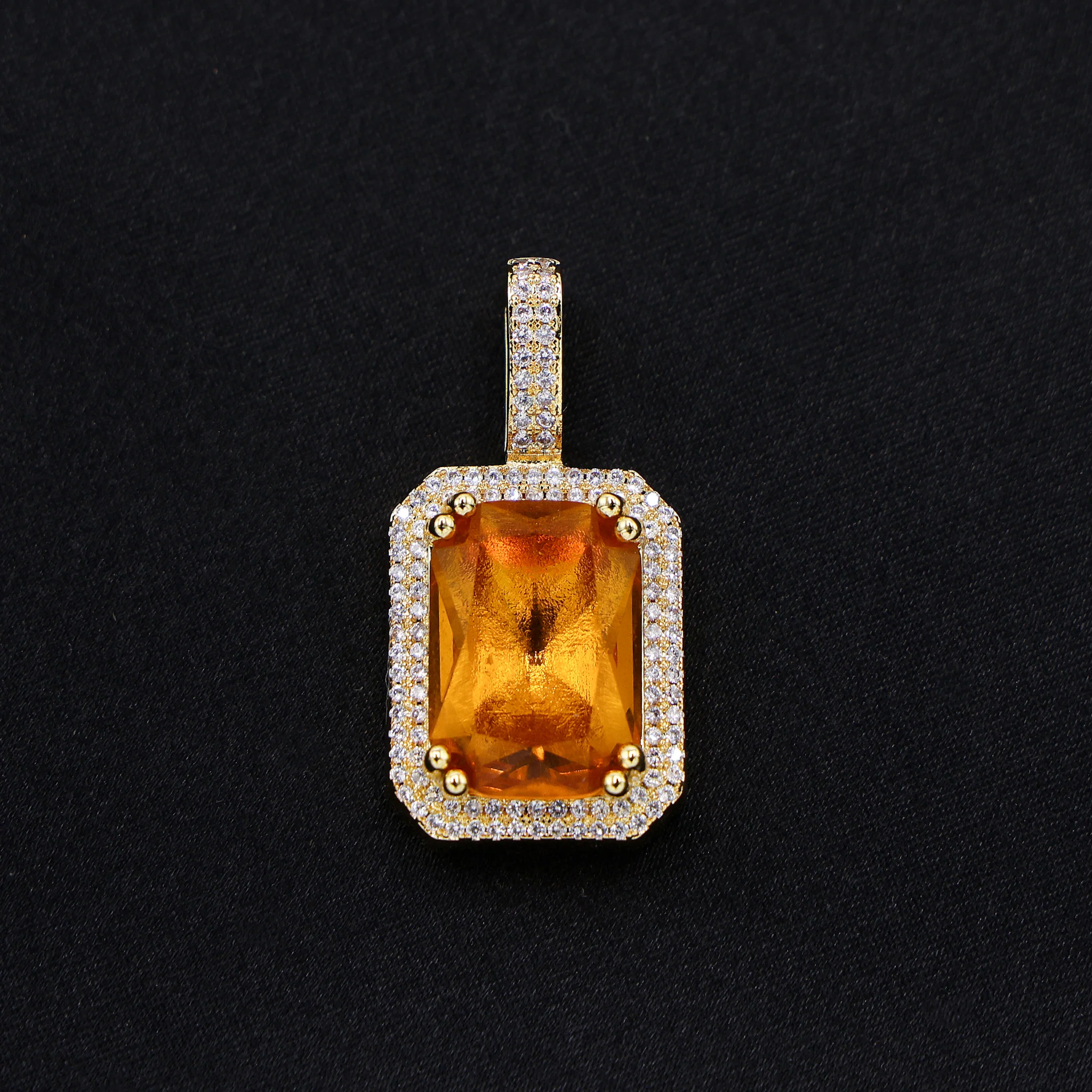 Iced Orange Stone Pendant Necklace - Gold - Image 2