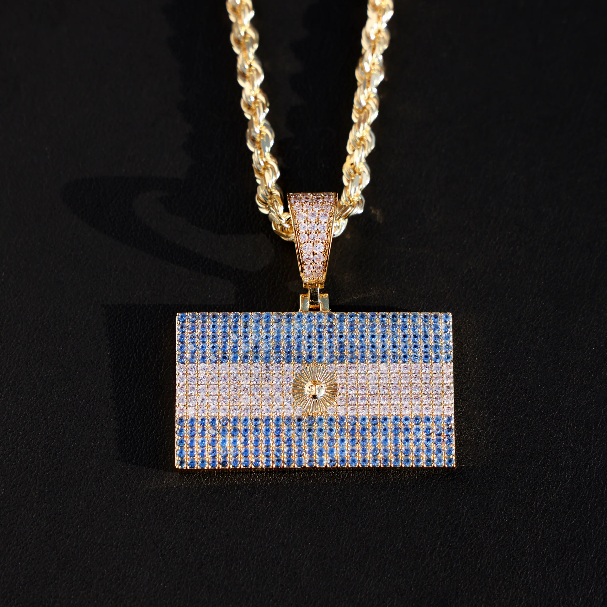 Iced out Argentina Flag Pendant - 14k Gold - Image 3