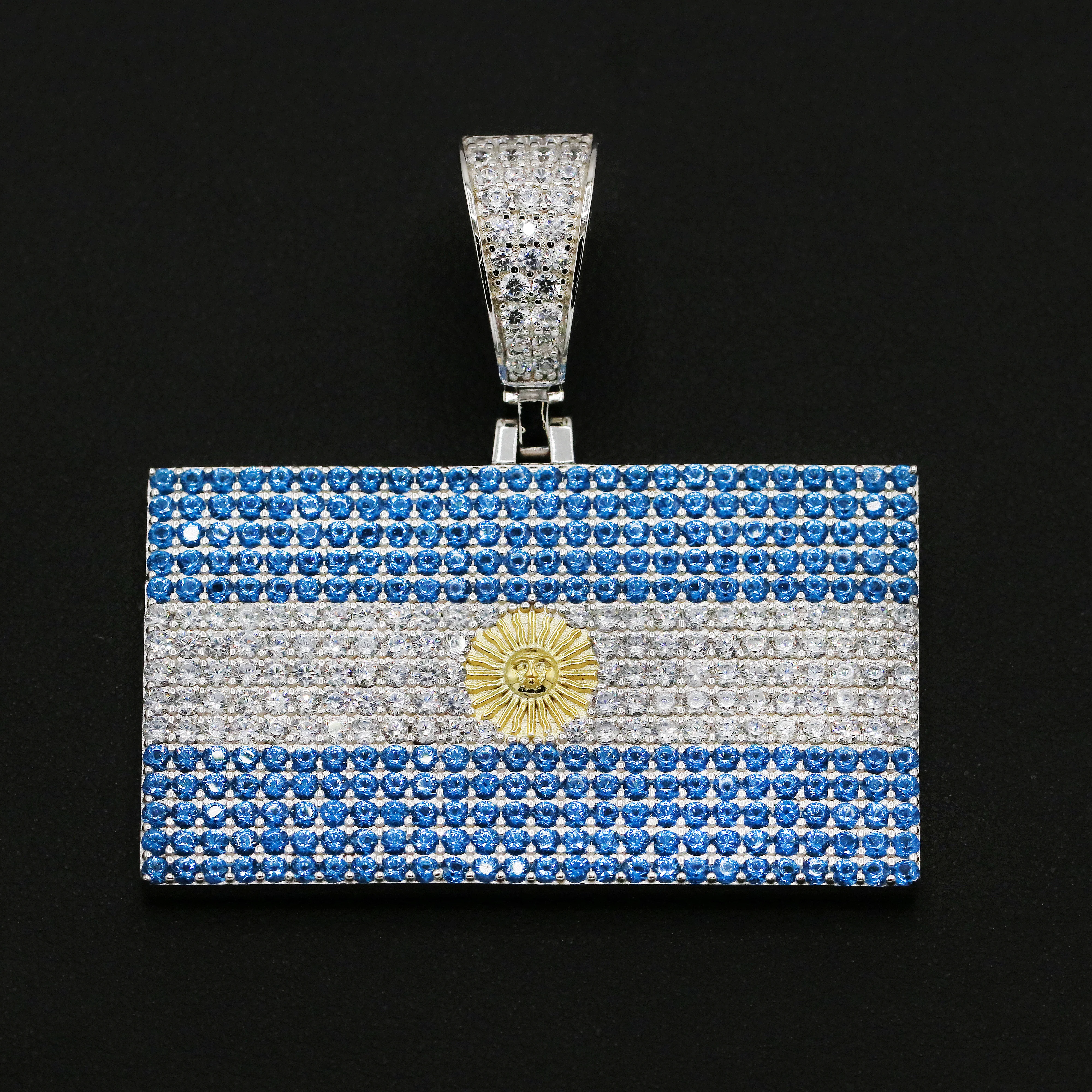 Iced out Argentina Flag Pendant - 925 Silver