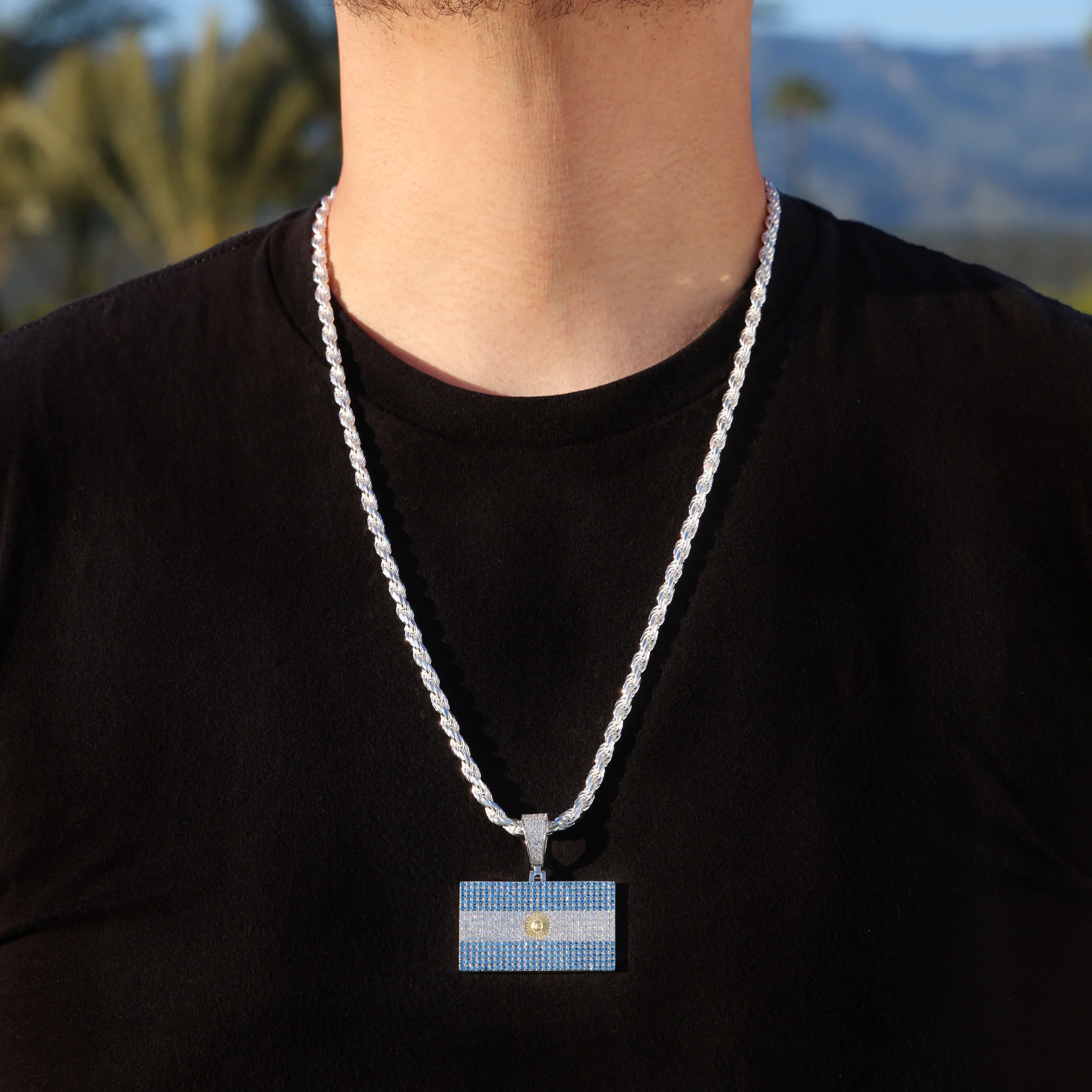 Iced out Argentina Flag Pendant - 925 Silver - Image 2