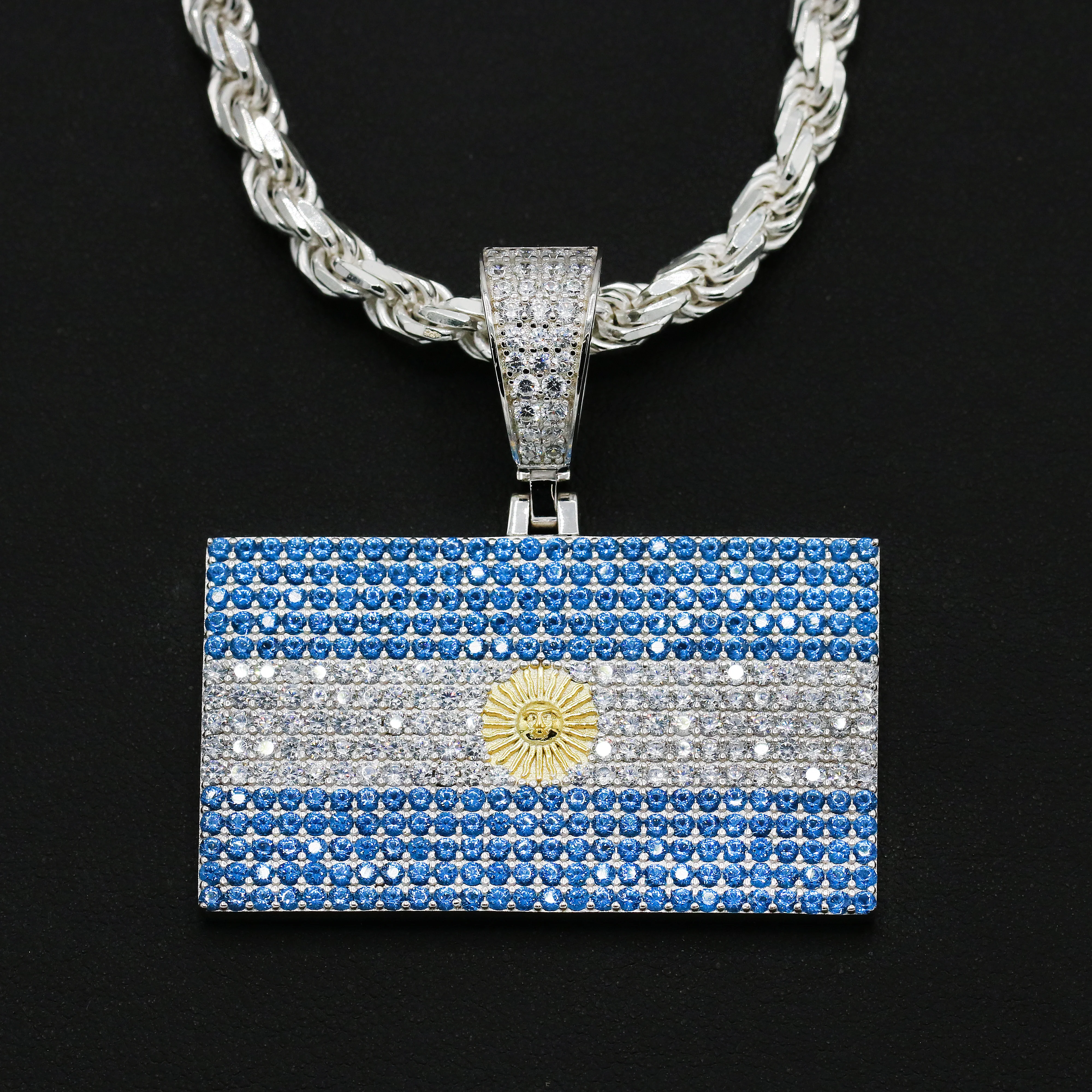 Iced out Argentina Flag Pendant - 925 Silver - Image 3