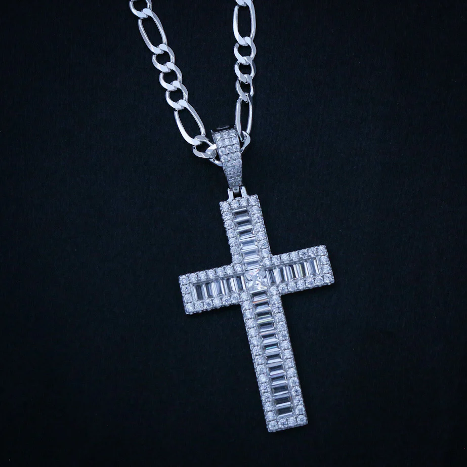 Iced Out Baguette Cross Pendant - 925 Silver - Image 3