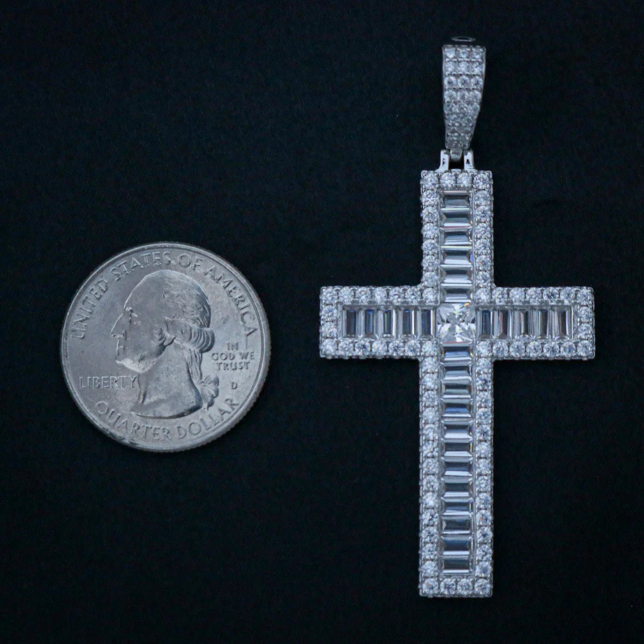 Iced Out Baguette Cross Pendant - 925 Silver - Image 4