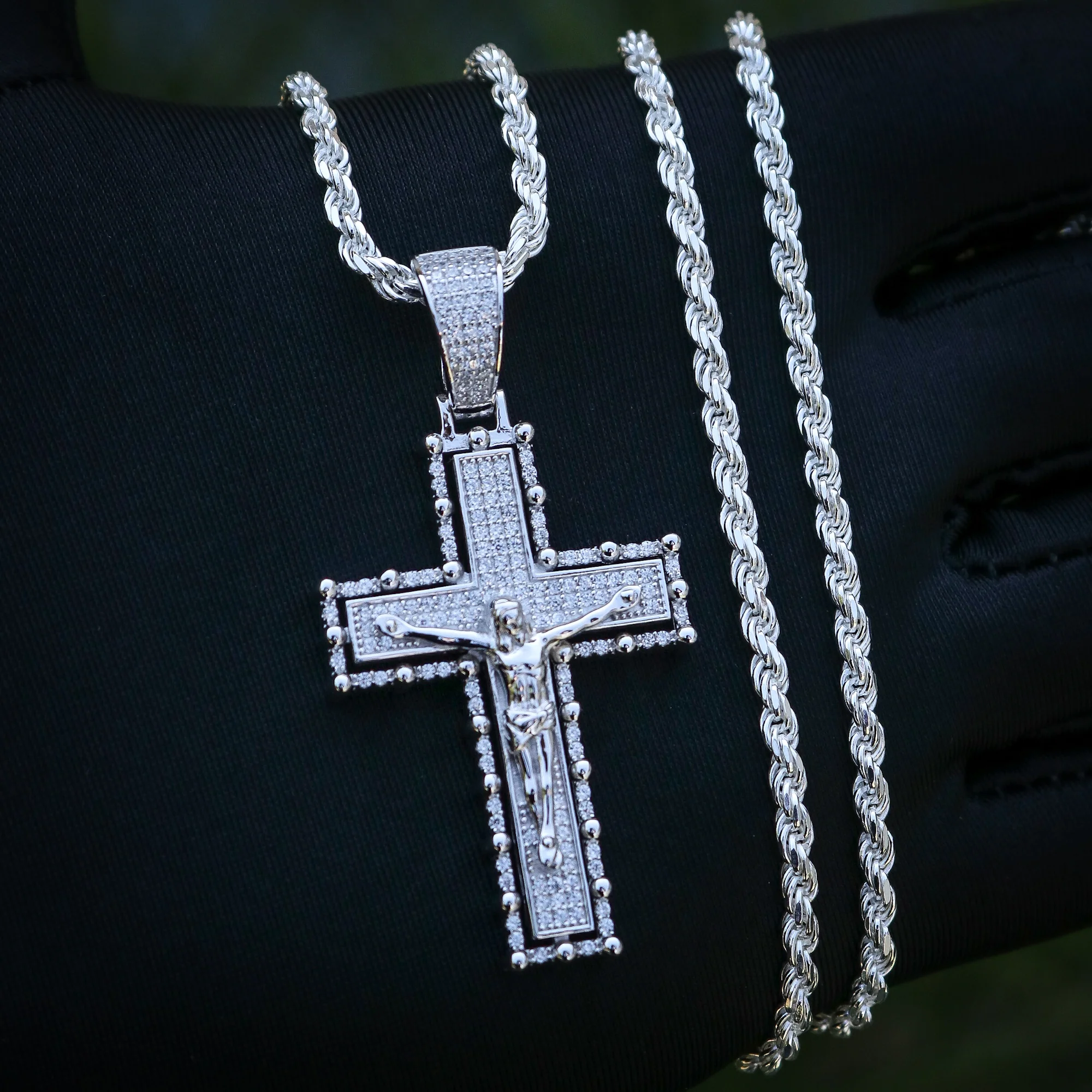 Iced Out Crucifix Pendant - 925 Silver - Image 3