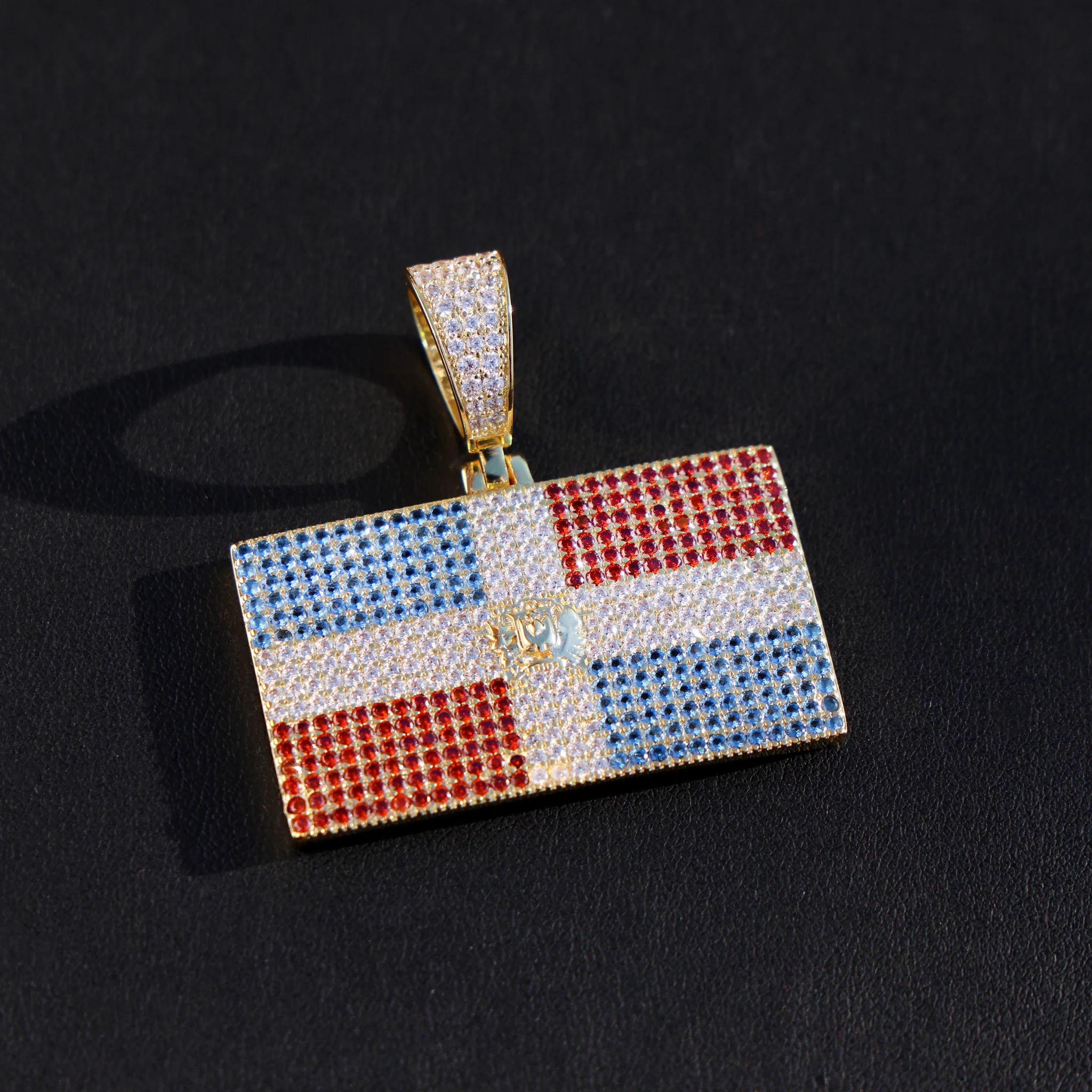 Iced out Dominican Republic Flag Pendant - 14k Gold - Image 2