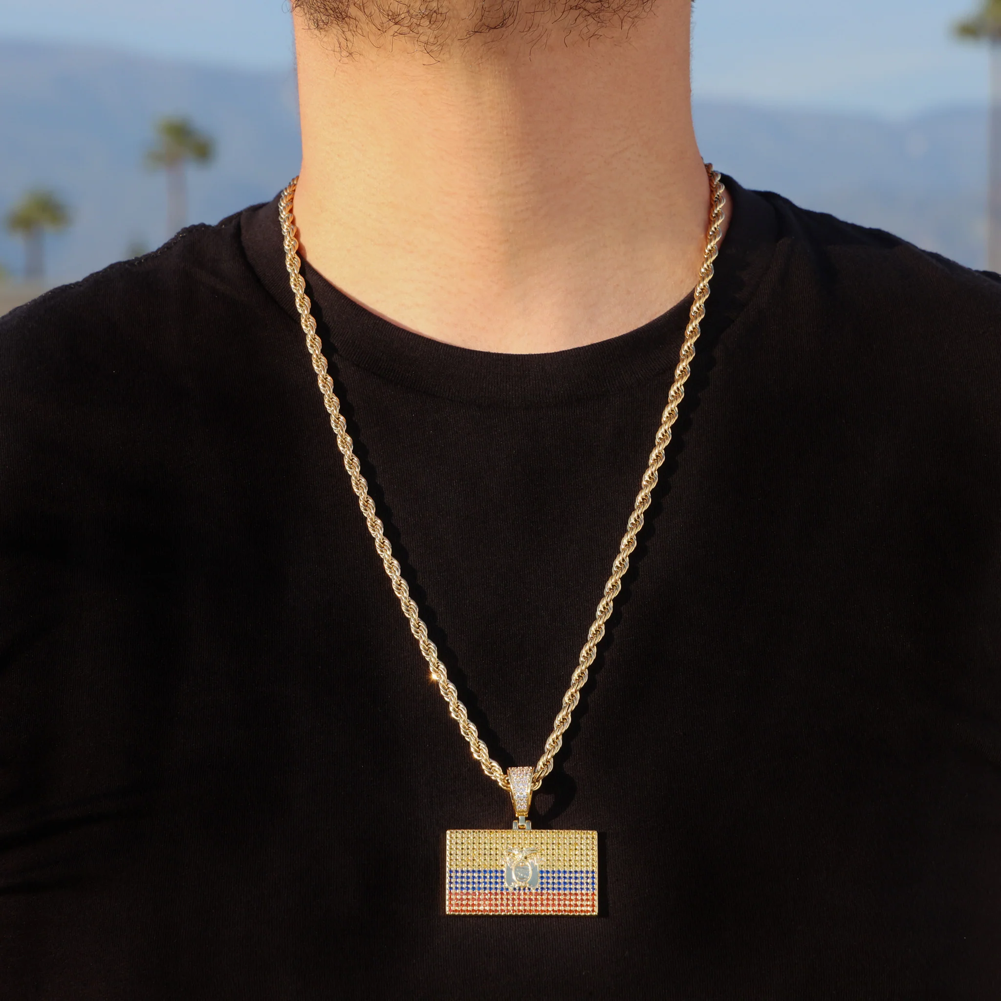 Iced out Ecuador Flag Pendant - Gold - Image 3