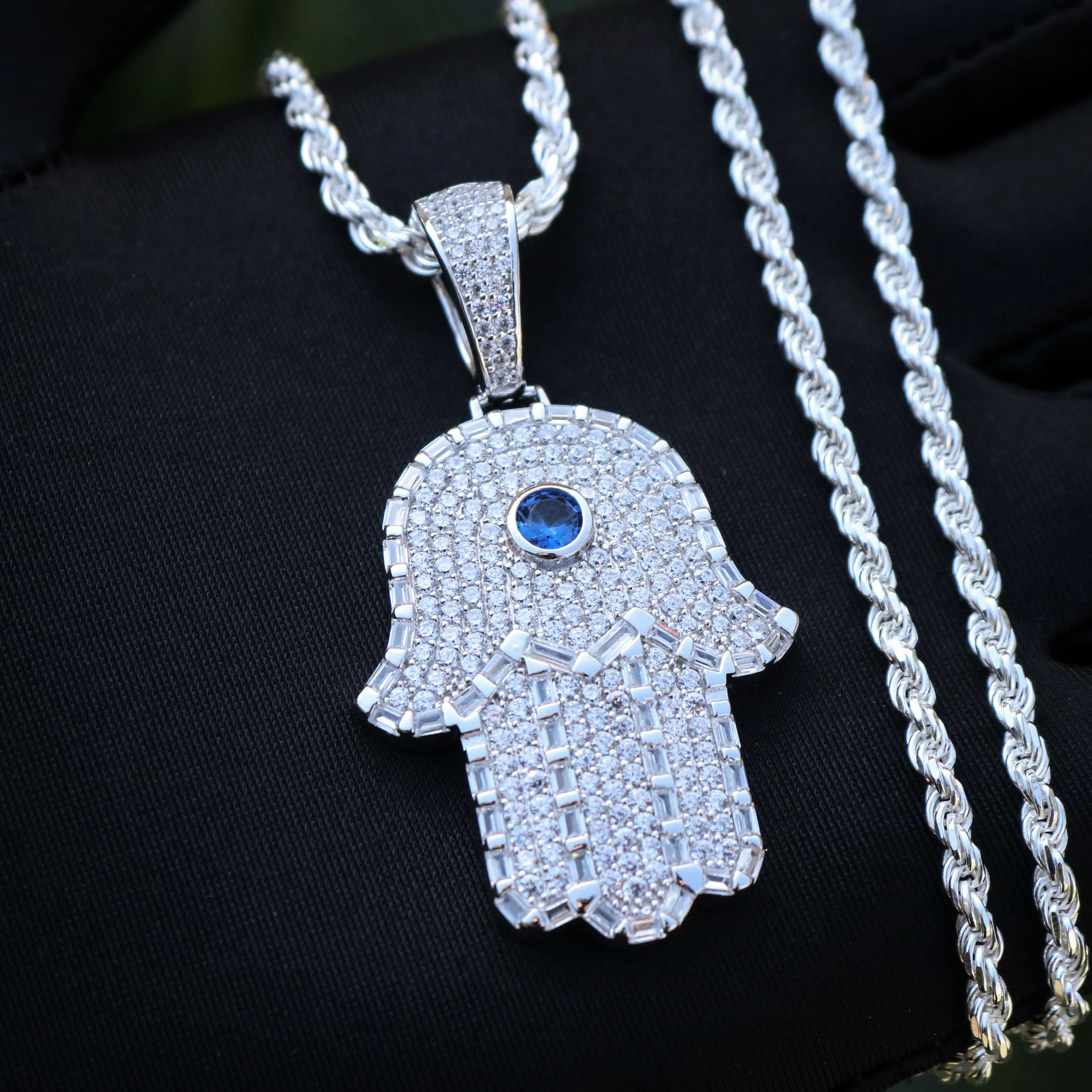 Iced Out Hamsah Pendant - 925 Silver - Image 3