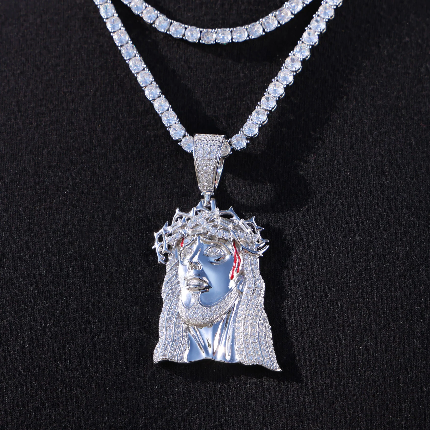 Iced out Jesus Crown Pendant - 925 Silver - Image 3