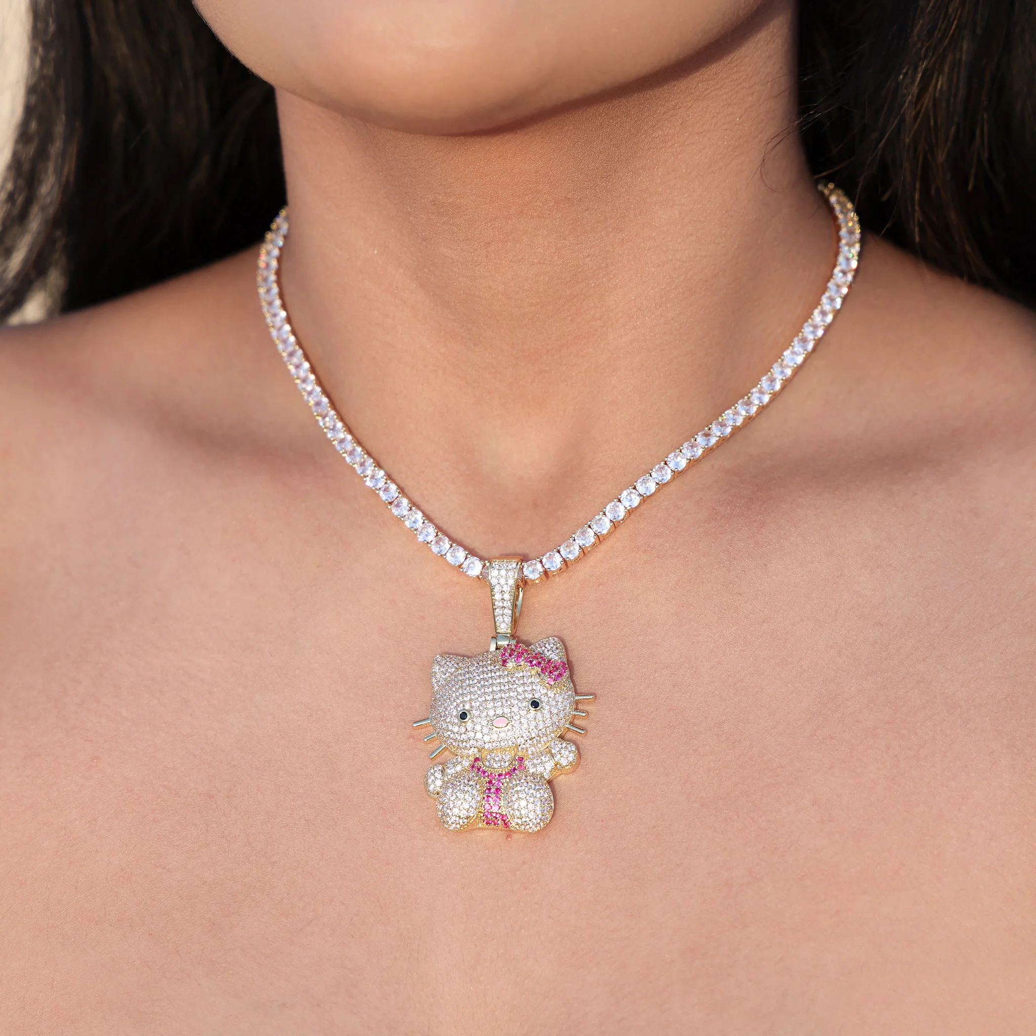Iced Out Kitty Pendant - Gold - Image 3