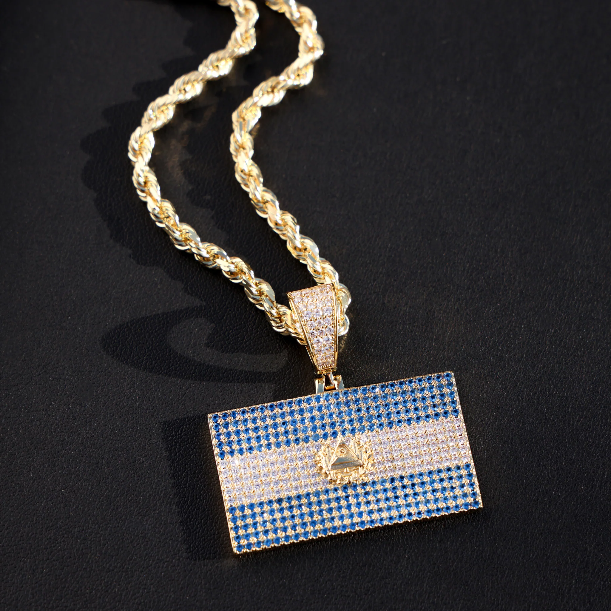 Iced Out El Salvador Flag Pendant - 14k Gold - Image 3