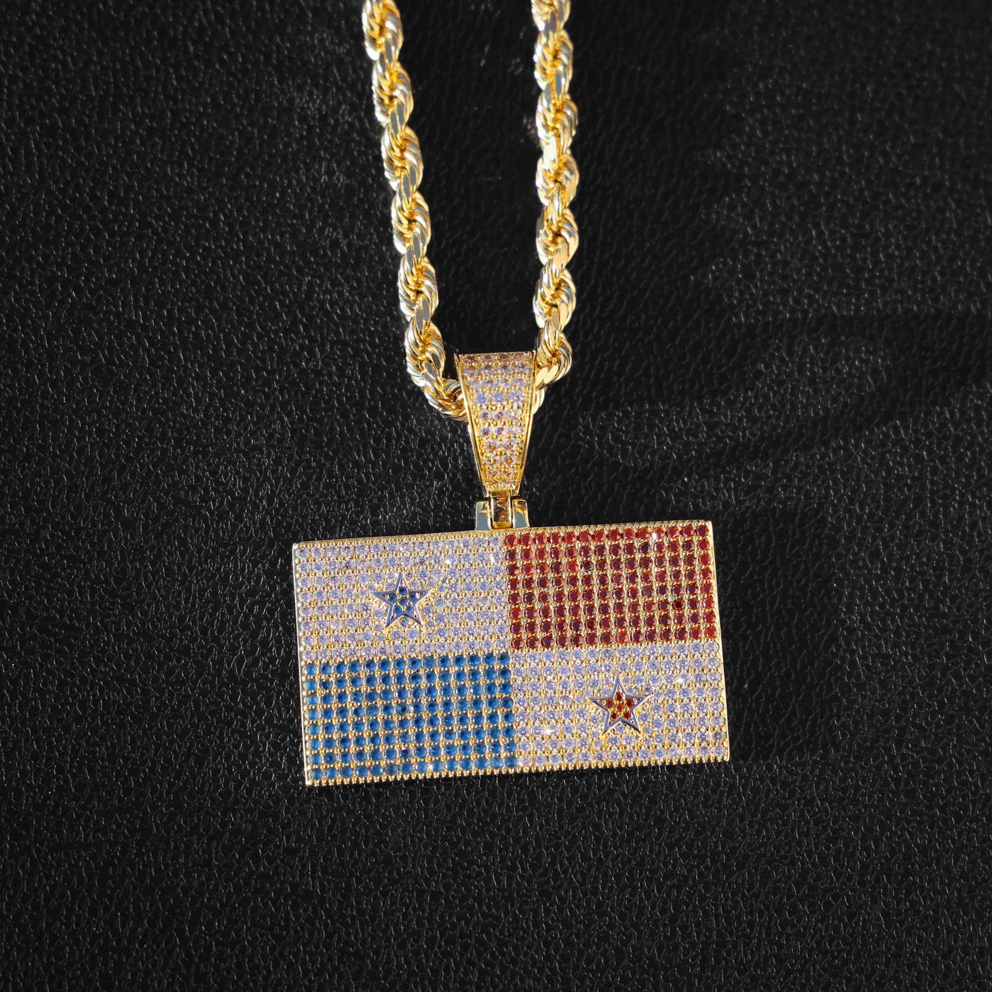 Iced out Panama Flag Pendant - 14k Gold - Image 2