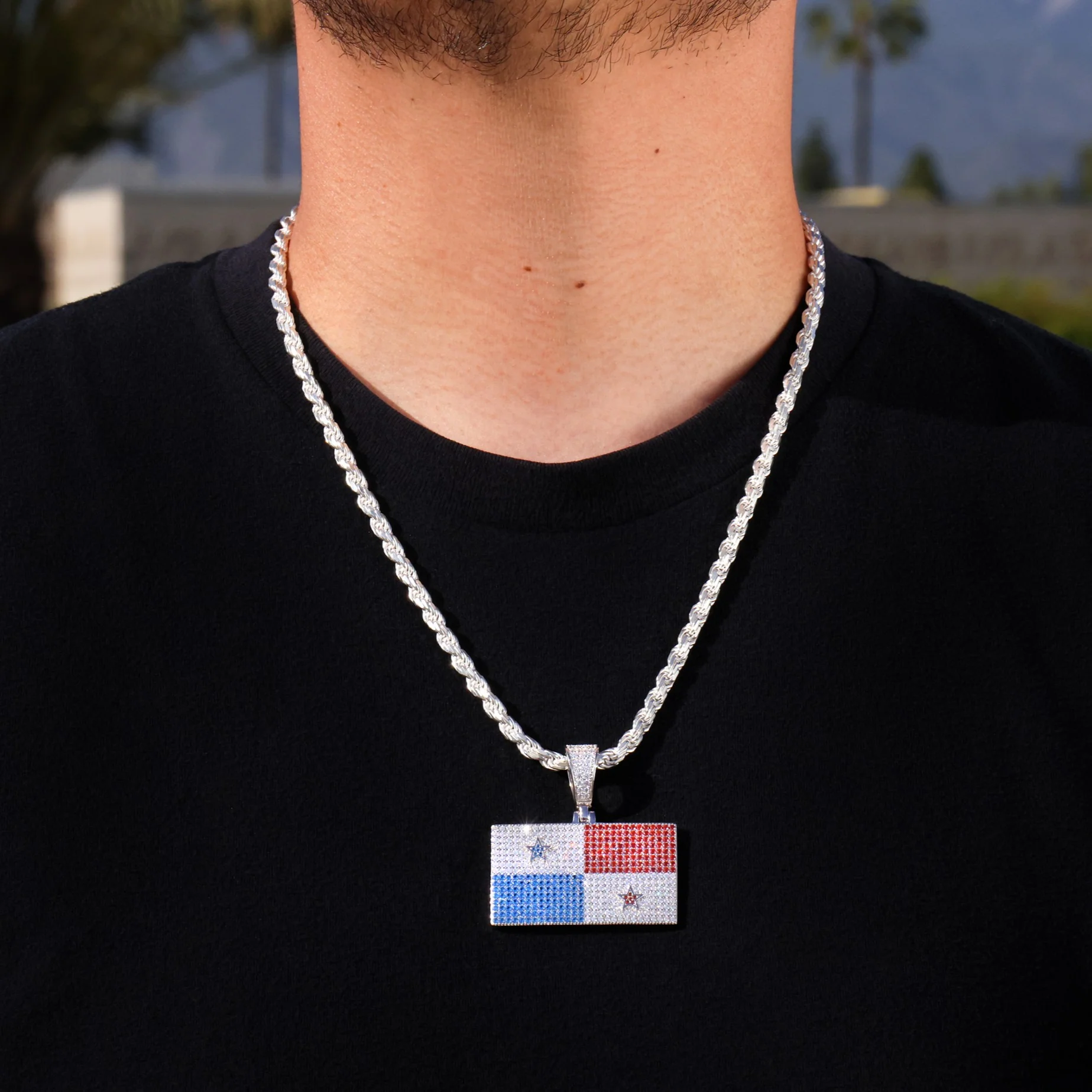 Iced Out Panama Flag Pendant - 925 Silver - Image 2