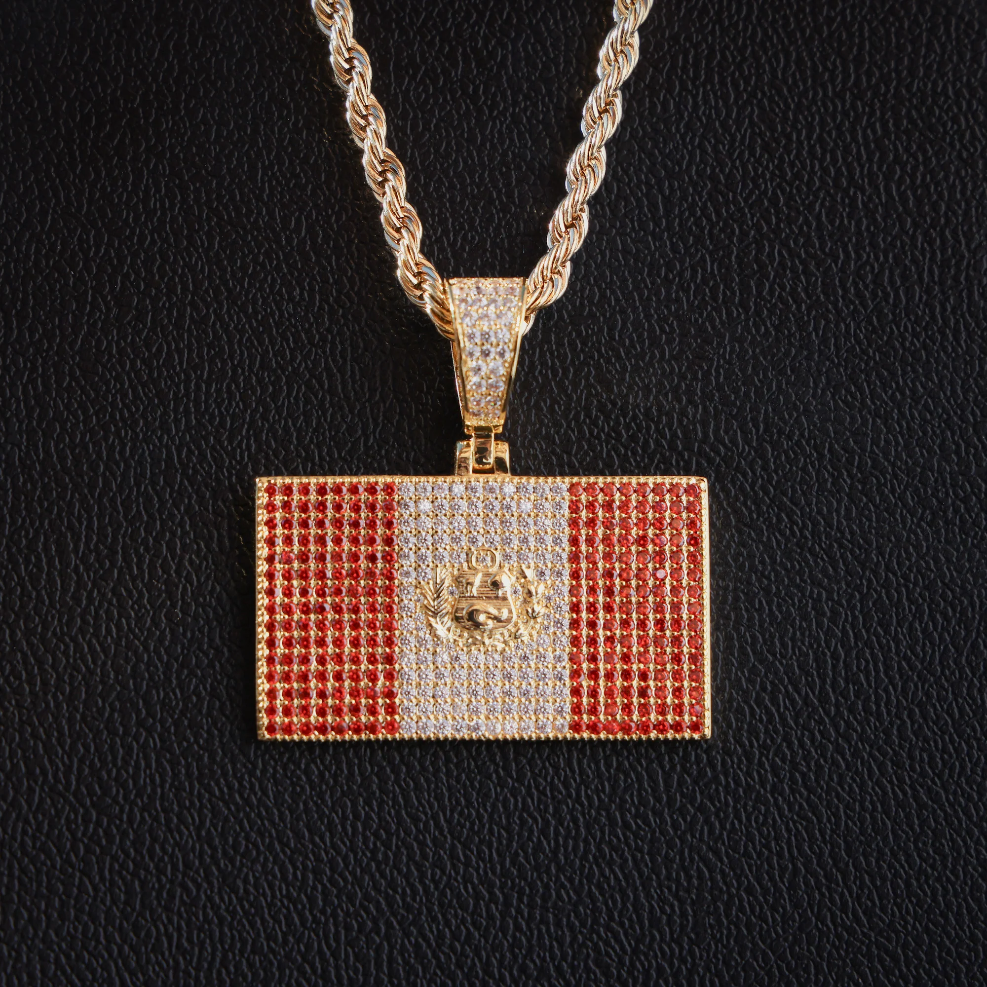 Iced Out Peru Flag Pendant - Gold - Image 2